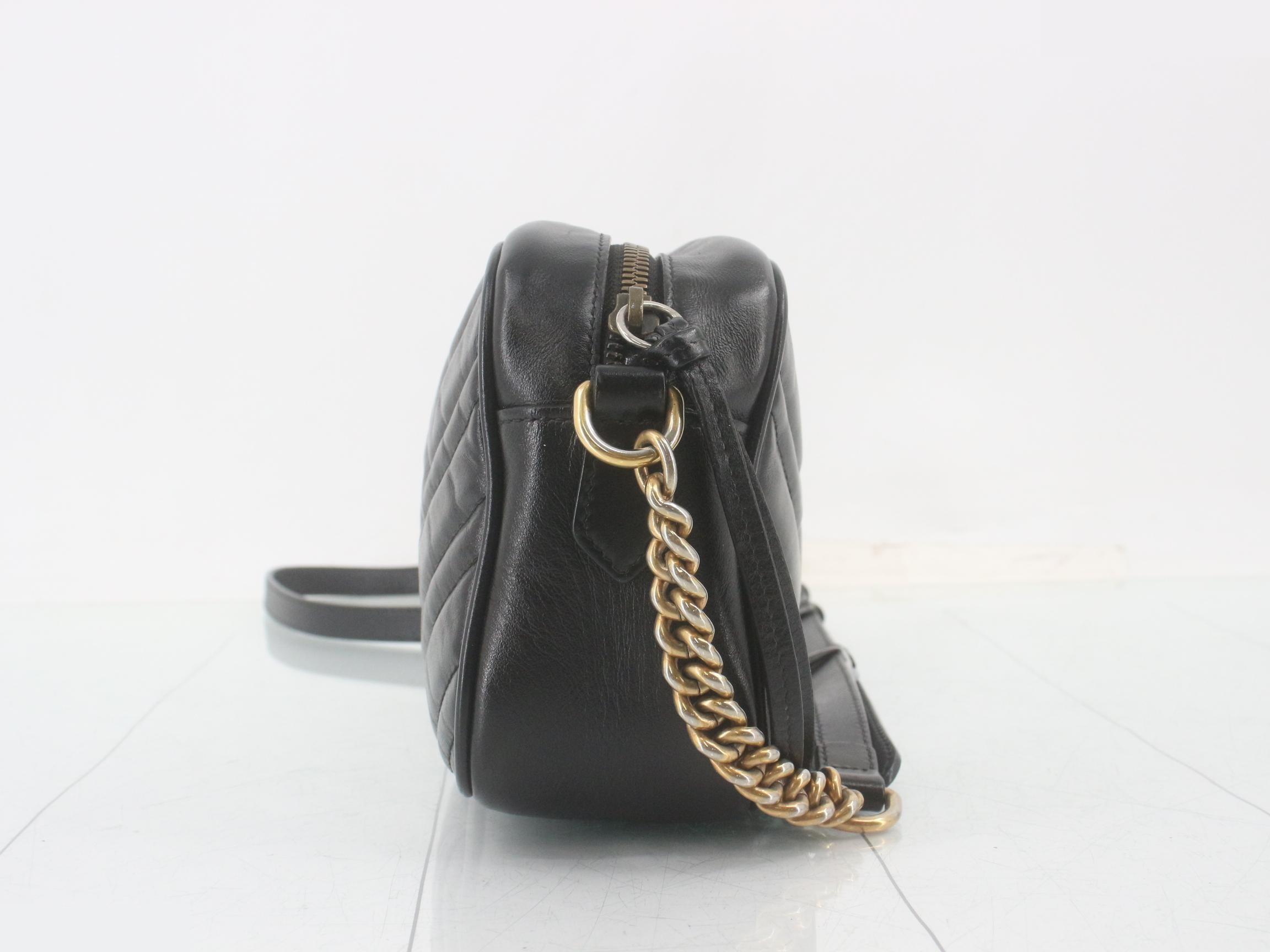 GG Marmont Leather V-Quilted Chain Shoulder Bag, Black — view 4