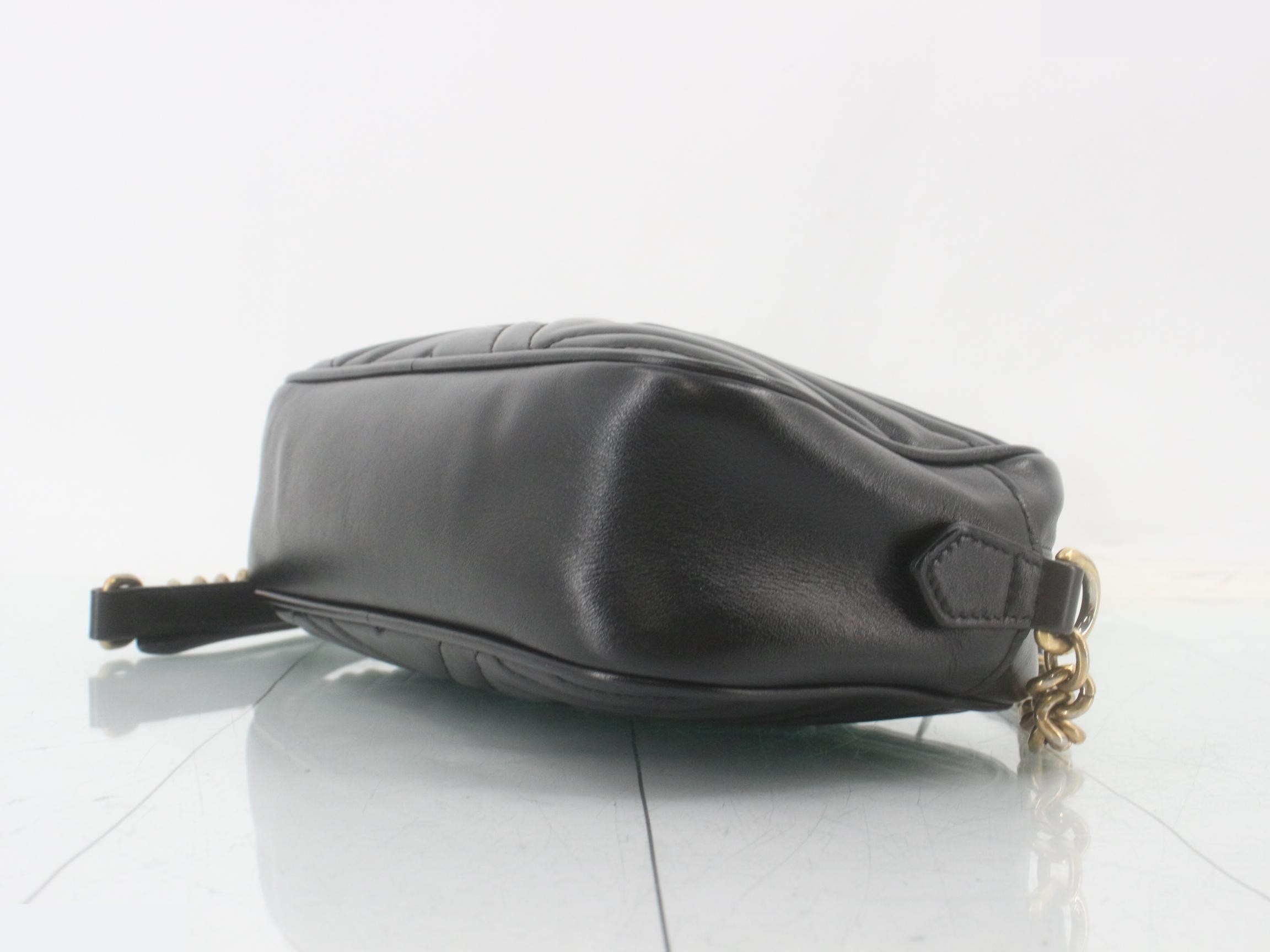 GG Marmont Leather V-Quilted Chain Shoulder Bag, Black — view 6