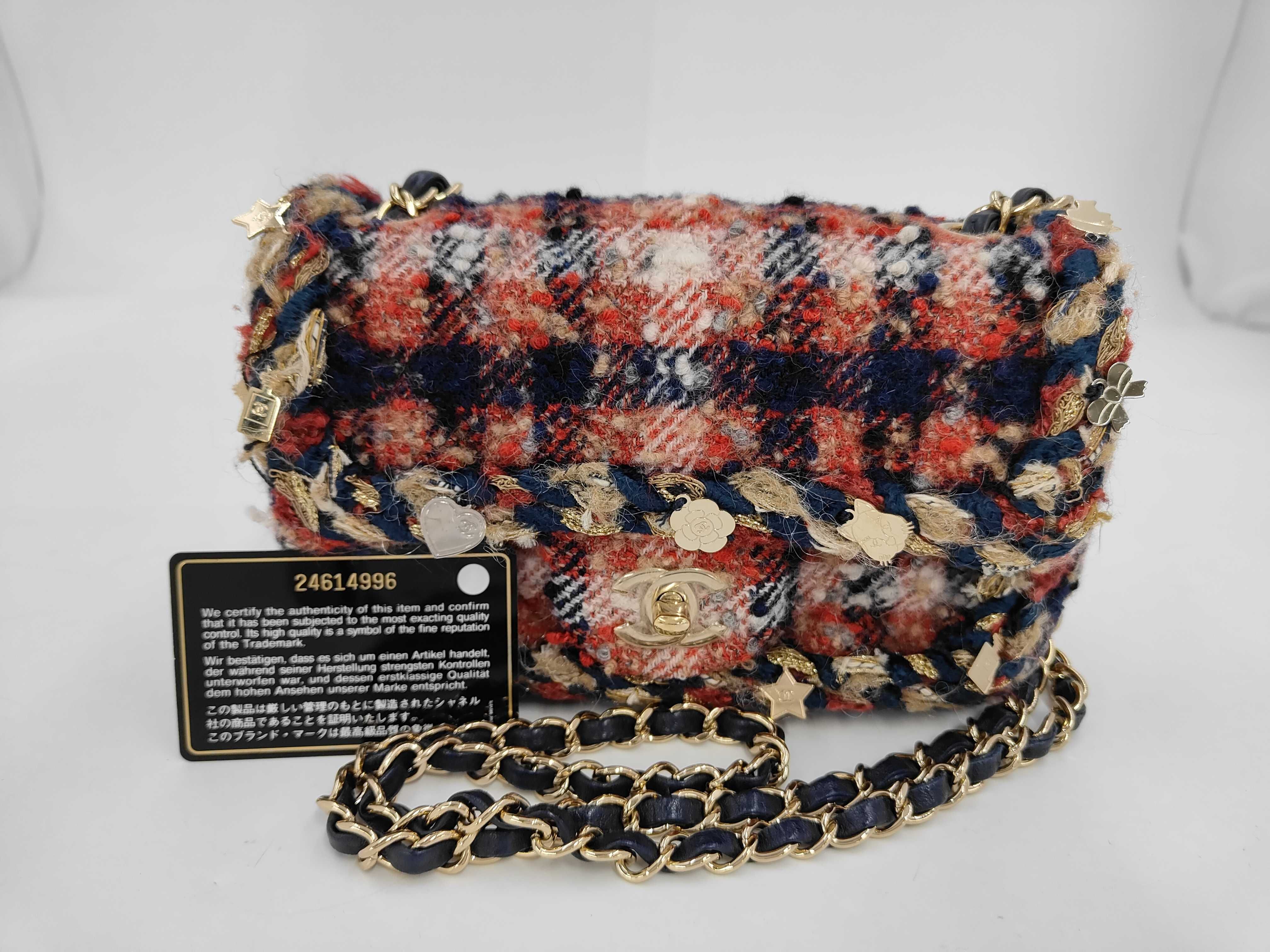 Mini Matelassé Tweed Icon Charm Gold Hardware Chain Shoulder Bag (Card and Seal Serial Number 24)