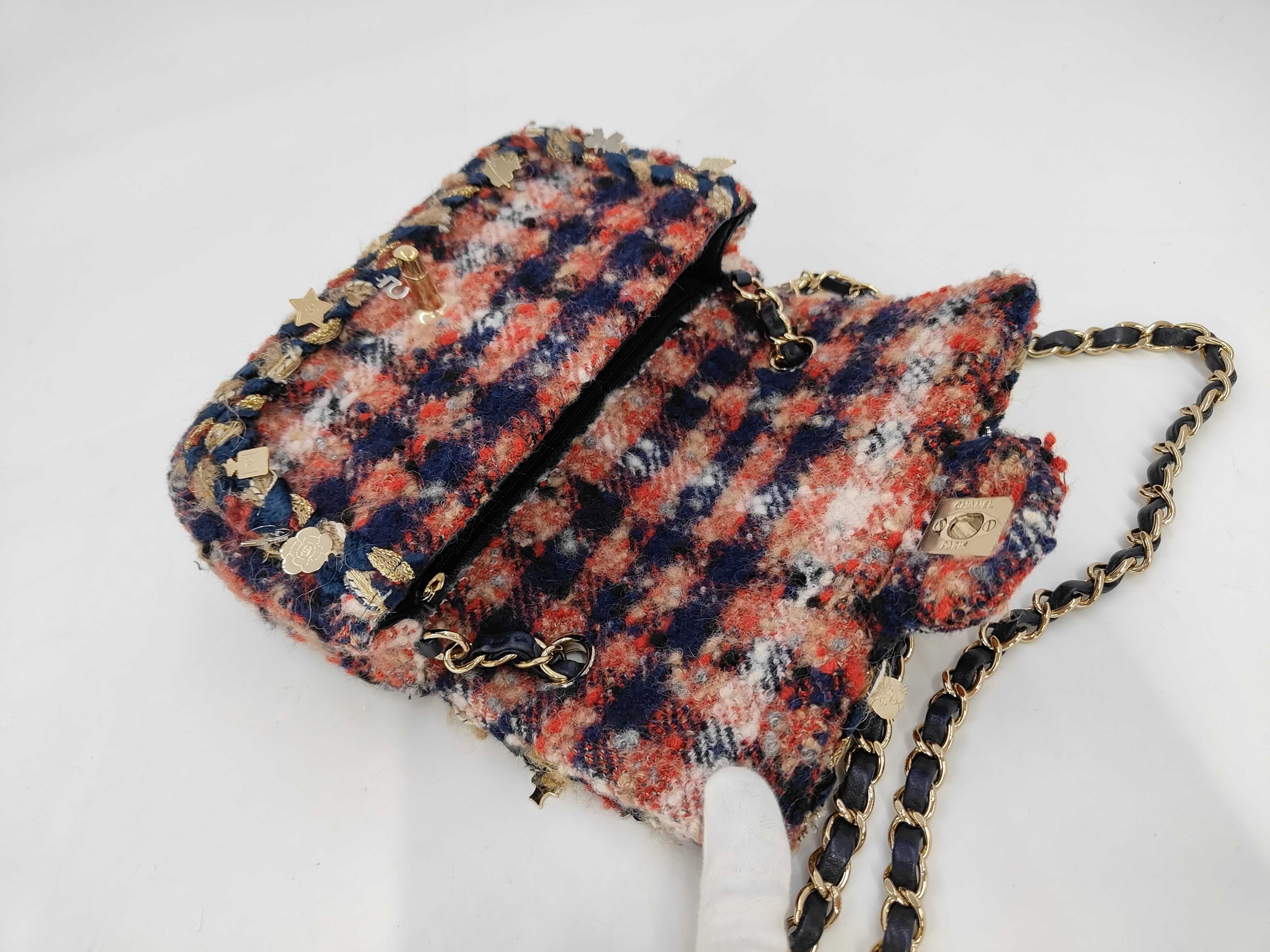 Mini Matelassé Tweed Icon Charm Gold Hardware Chain Shoulder Bag (Card and Seal Serial Number 24) — view 8