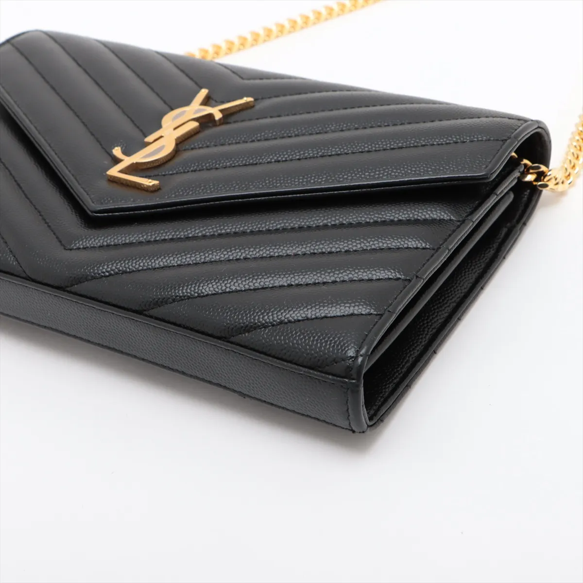 Cassandra Leather Chain Wallet, Black — view 3