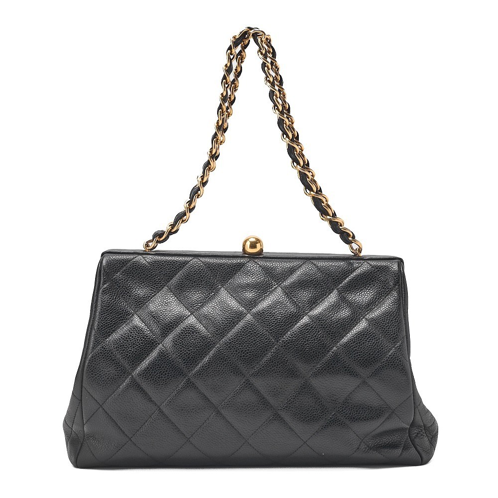 Caviar leather matelassé coin purse chain handbag, black, gold hardware, serial number 3.