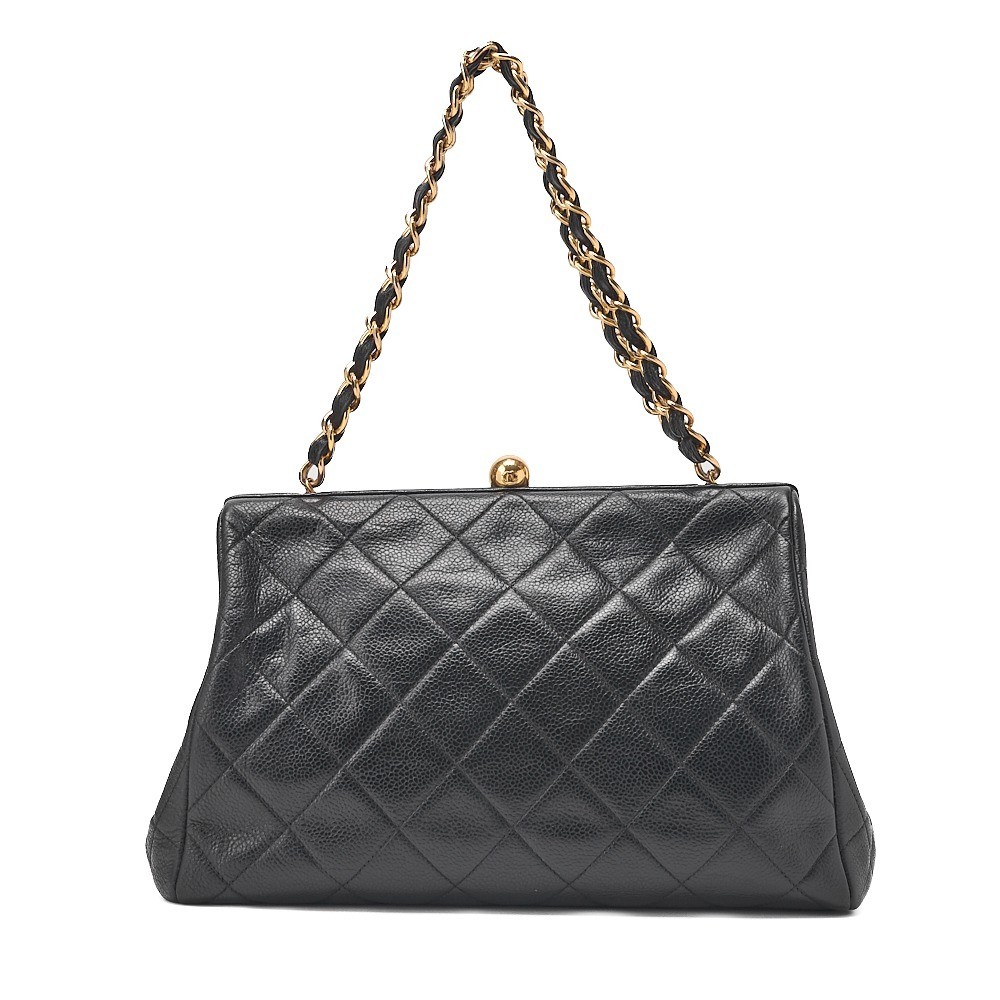 Caviar leather matelassé coin purse chain handbag, black, gold hardware, serial number 3. — view 2