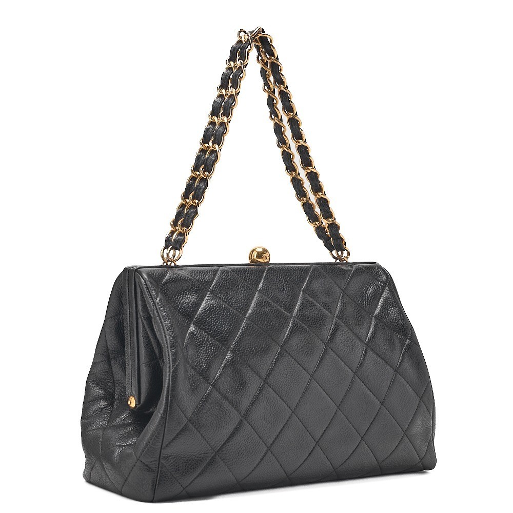 Caviar leather matelassé coin purse chain handbag, black, gold hardware, serial number 3. — view 3