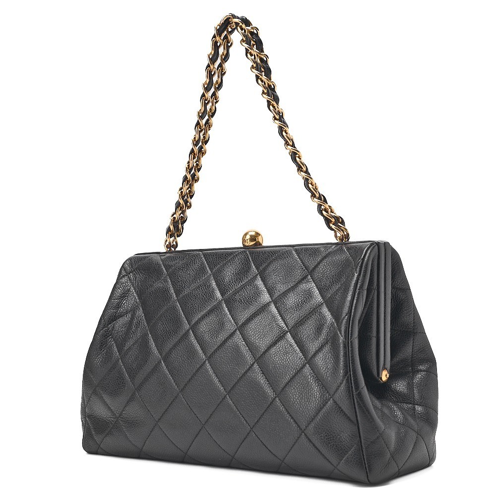 Caviar leather matelassé coin purse chain handbag, black, gold hardware, serial number 3. — view 4