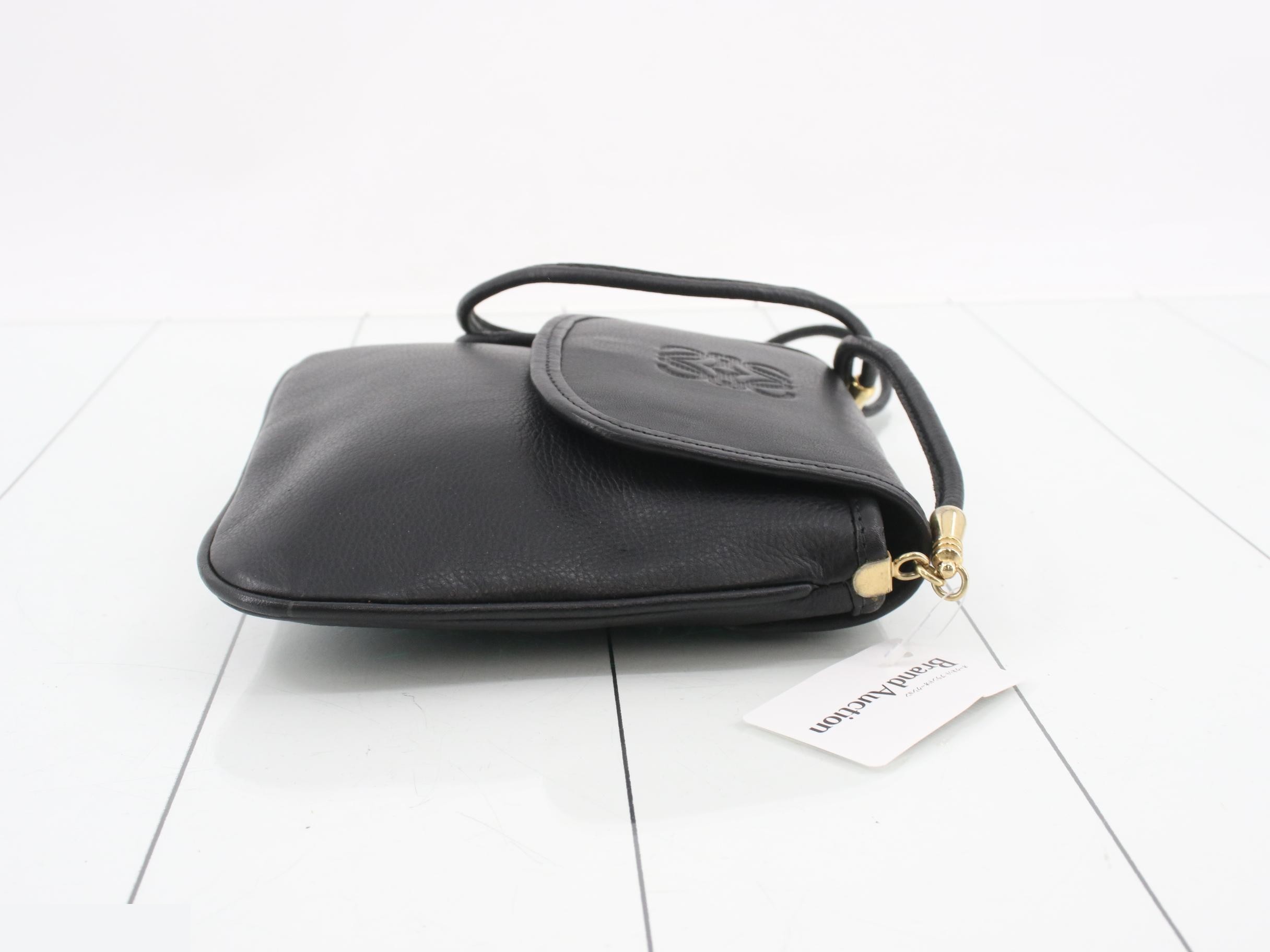 Anagram Shoulder Bag, Black Leather — view 3