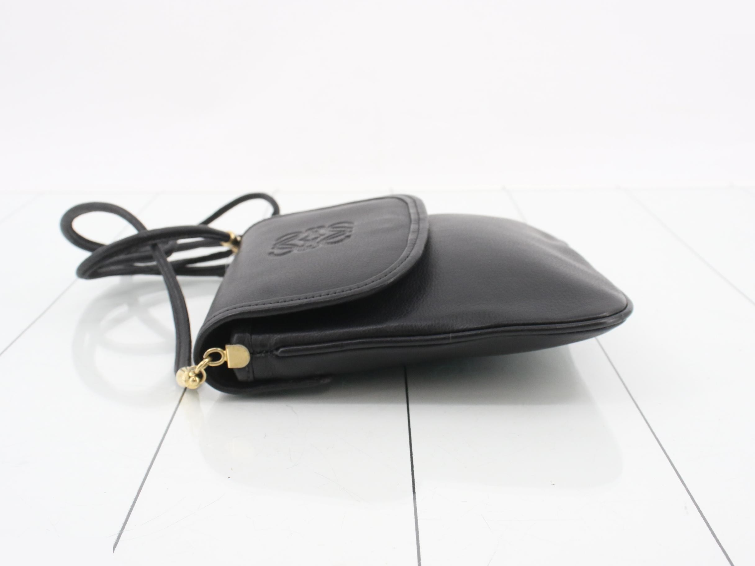 Anagram Shoulder Bag, Black Leather — view 4