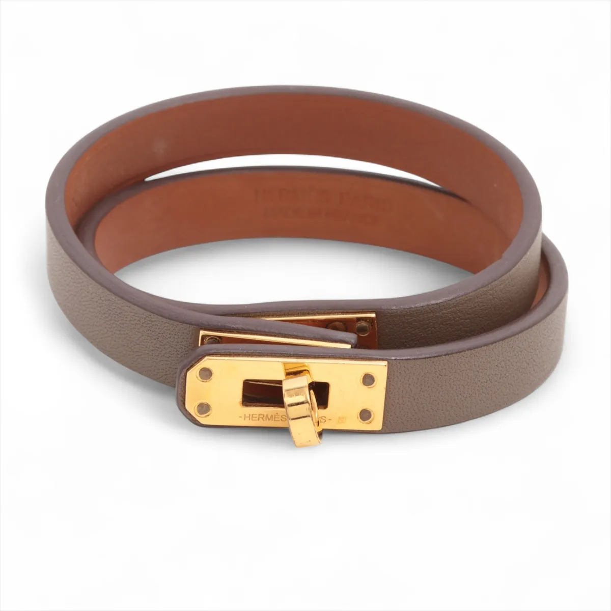 Mini Kelly Double Tour W:2024 Bracelet T2 GP x Leather Gold x Etoupe
