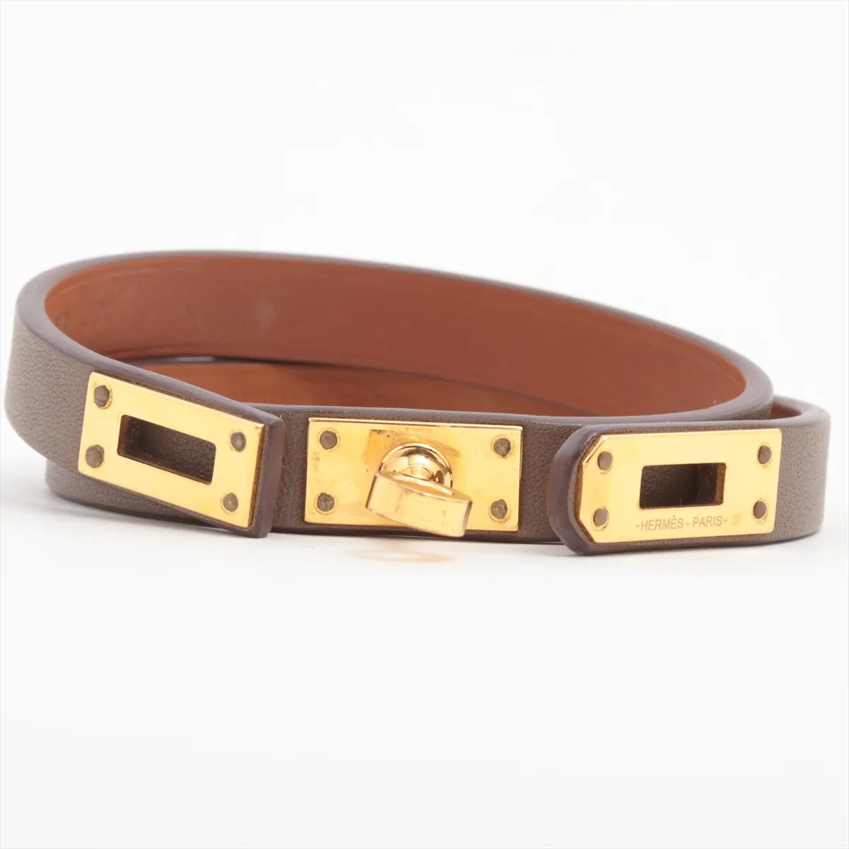 Mini Kelly Double Tour W:2024 Bracelet T2 GP x Leather Gold x Etoupe — view 5