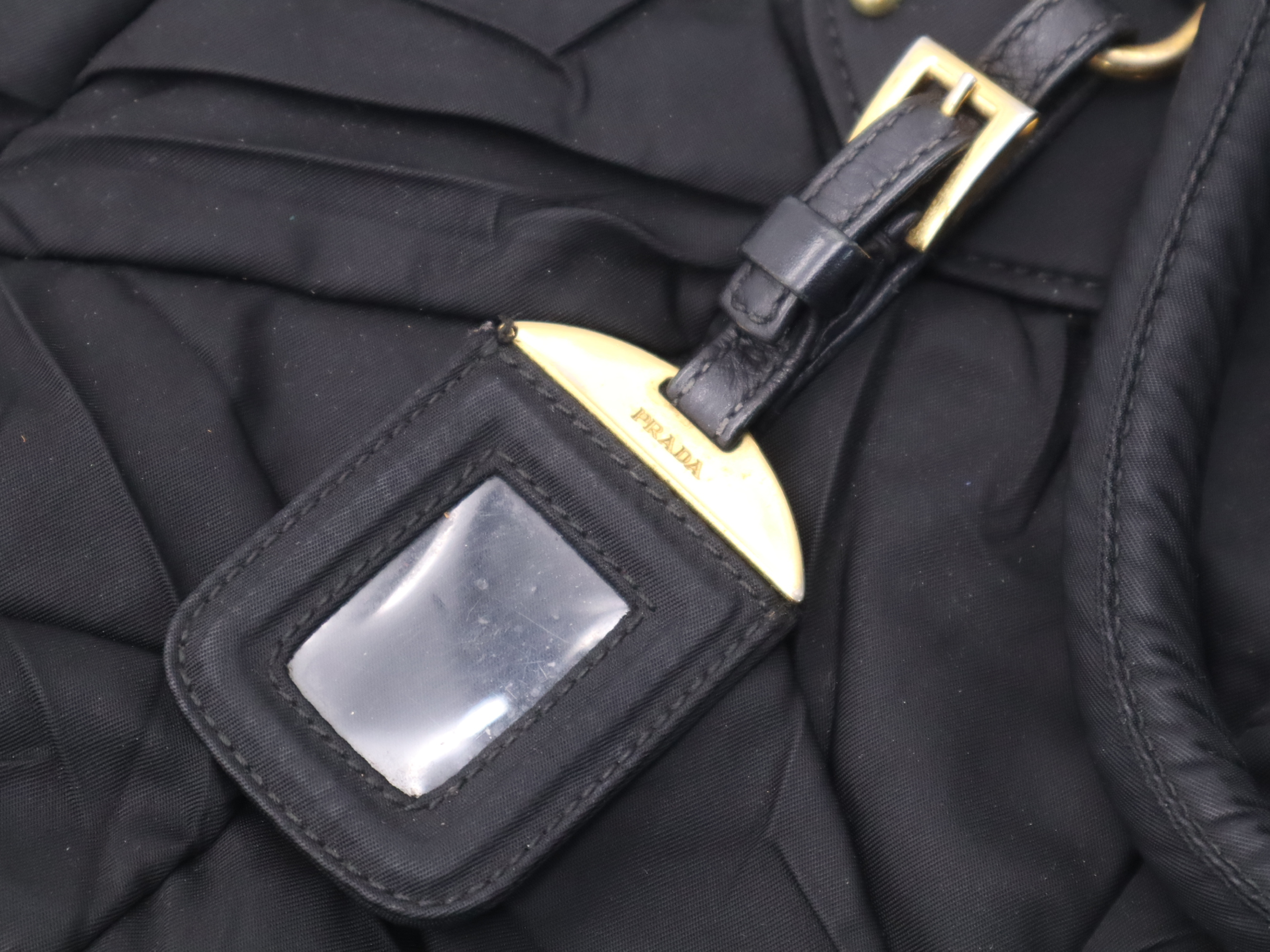 Nylon Quilted Tote Bag, Black with Gold Hardware, Name Tag and Padlock Charm. — view 13