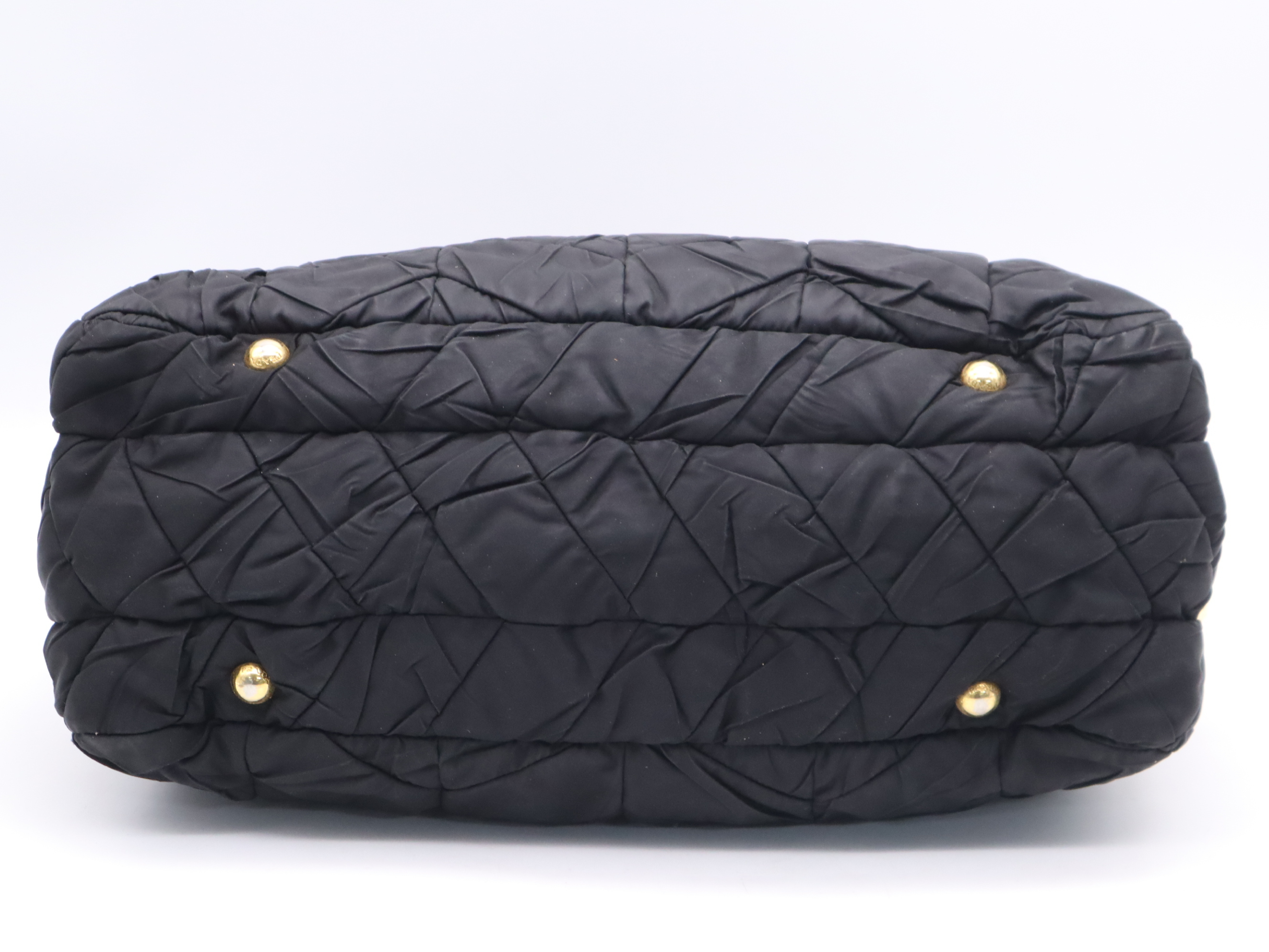 Nylon Quilted Tote Bag, Black with Gold Hardware, Name Tag and Padlock Charm. — view 4