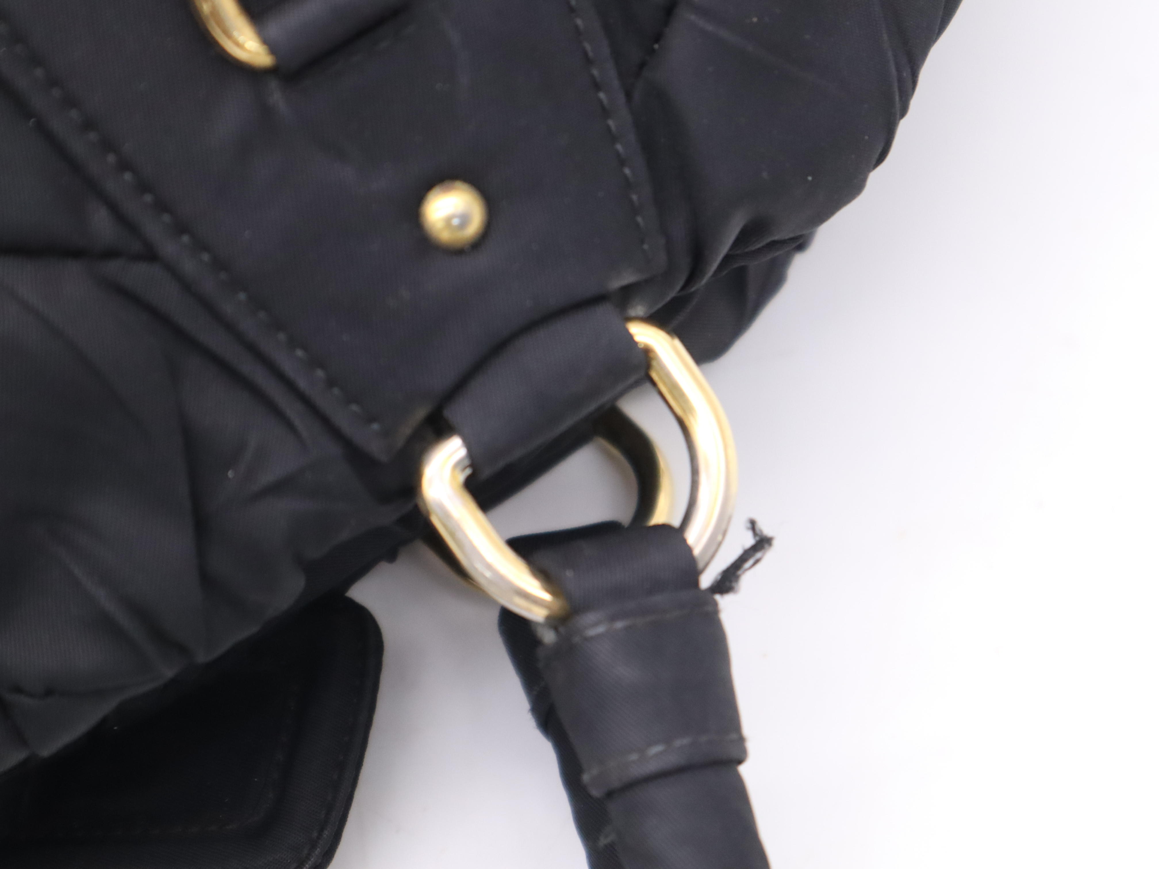 Nylon Quilted Tote Bag, Black with Gold Hardware, Name Tag and Padlock Charm. — view 8
