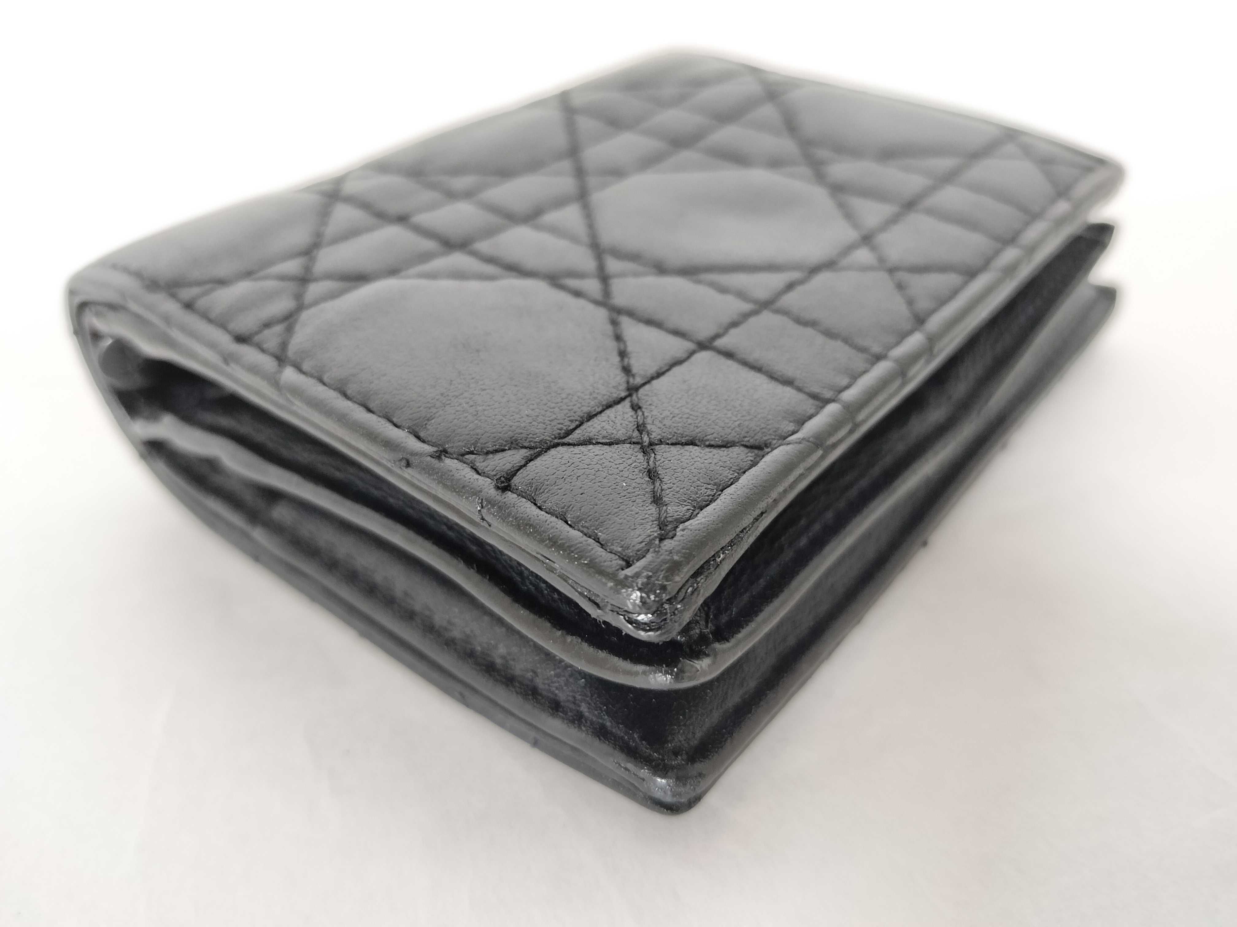 Cannage Leather Compact Wallet, Black, Serial Number — view 3