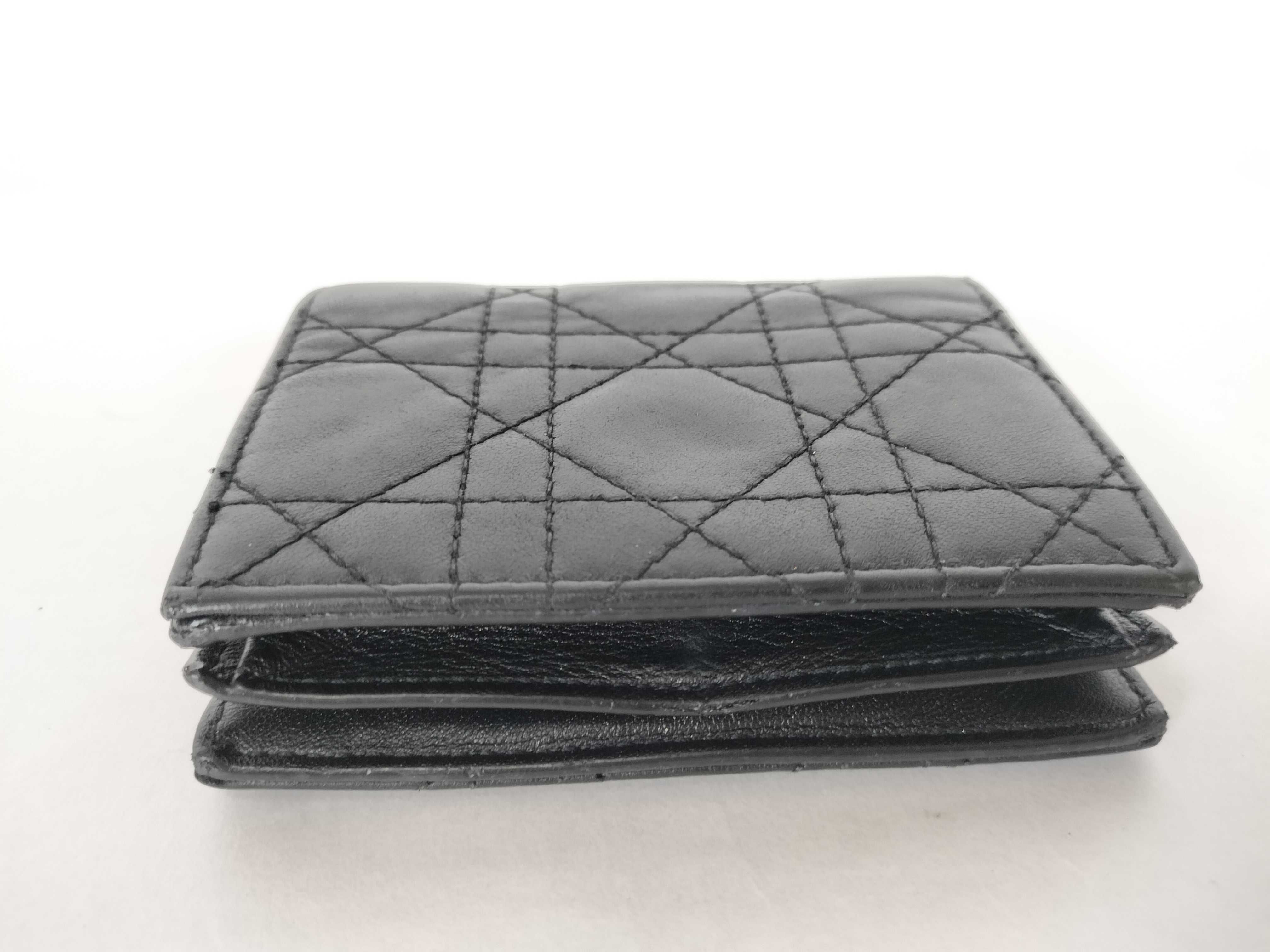 Cannage Leather Compact Wallet, Black, Serial Number — view 4