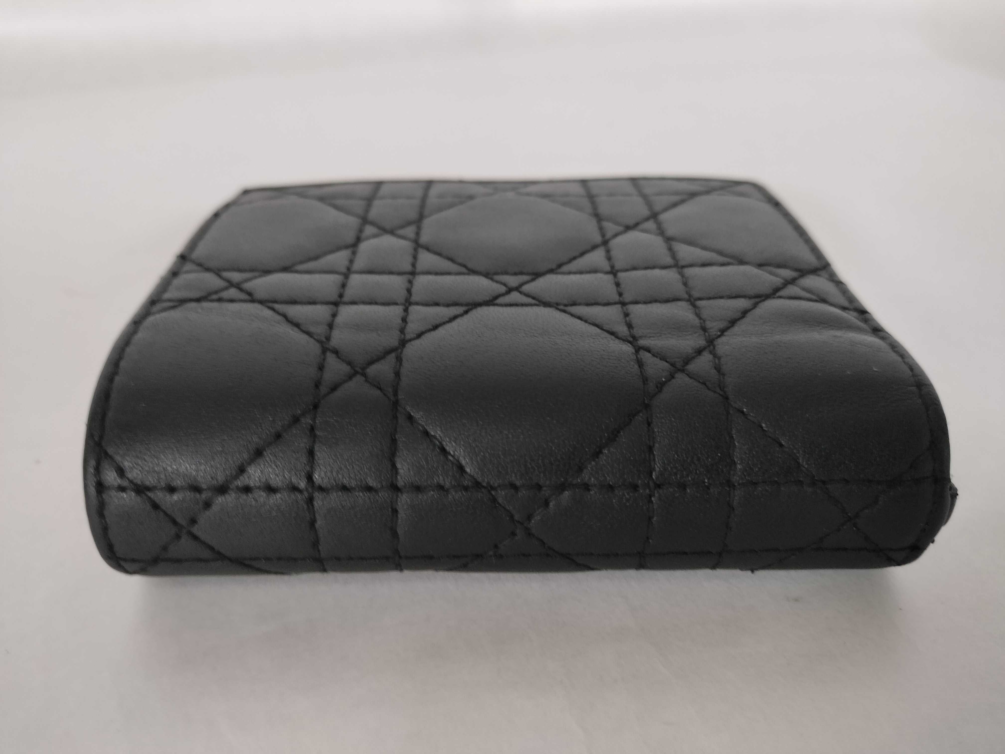 Cannage Leather Compact Wallet, Black, Serial Number — view 5