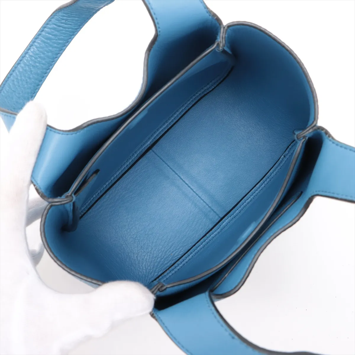 Vitello Daino Soft Leather Handbag, Blue, 1BA349 — view 7