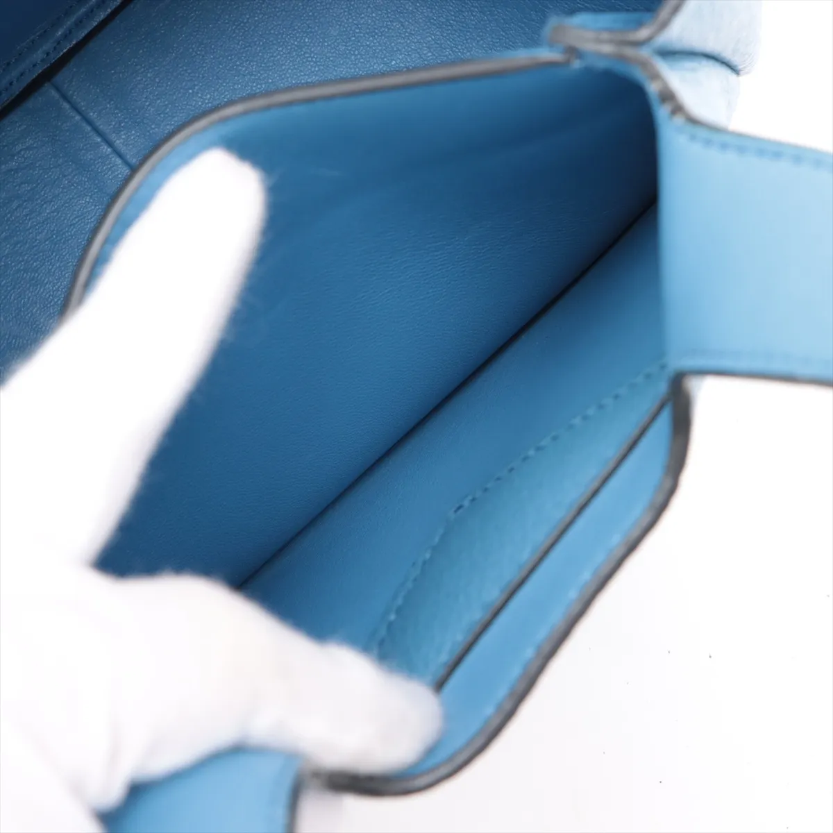 Vitello Daino Soft Leather Handbag, Blue, 1BA349 — view 9