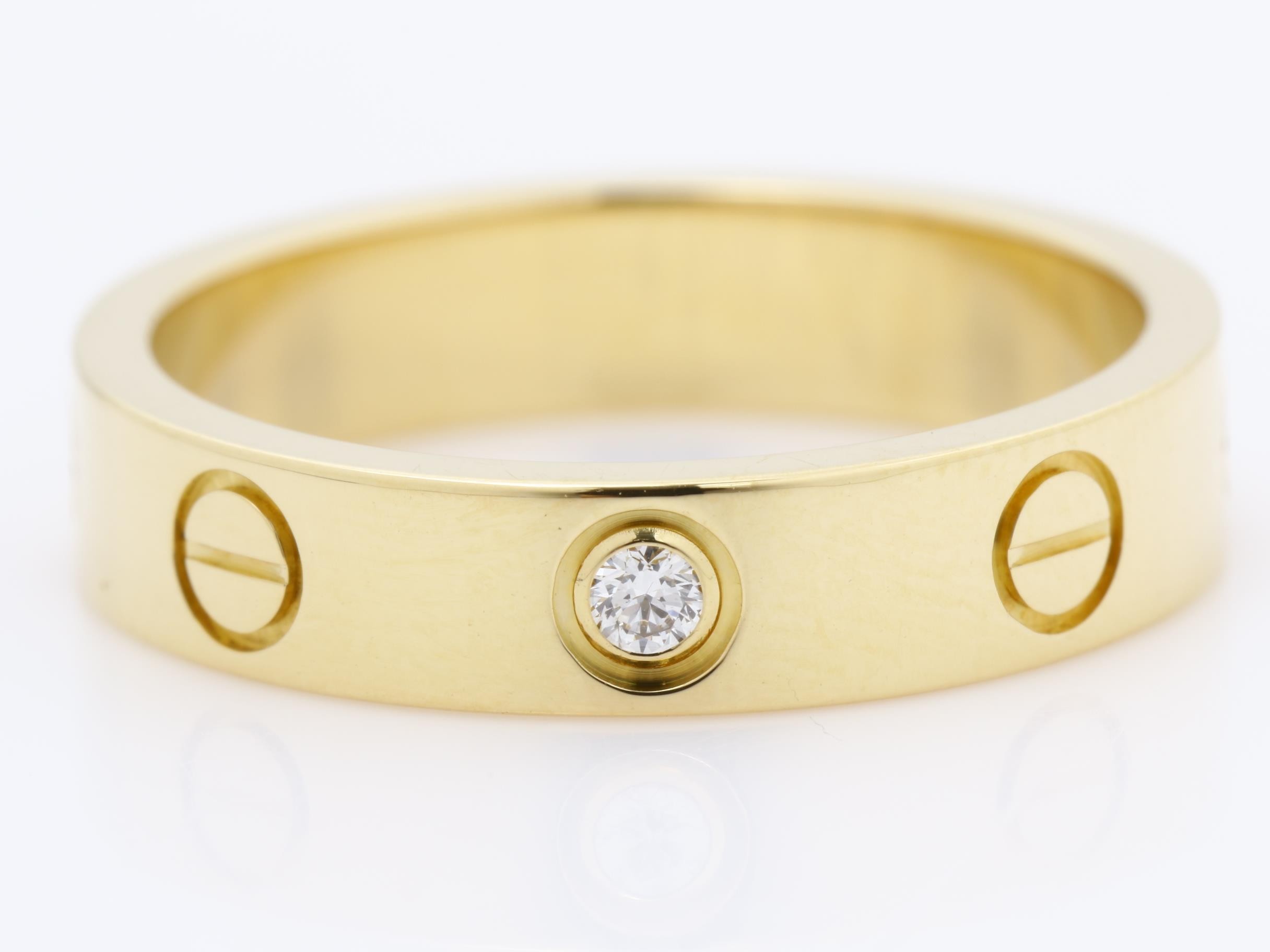 Au750YG Mini Love Diamond Ring, Size 49, 4.1g, Approx. 3.8mm Width — view 2