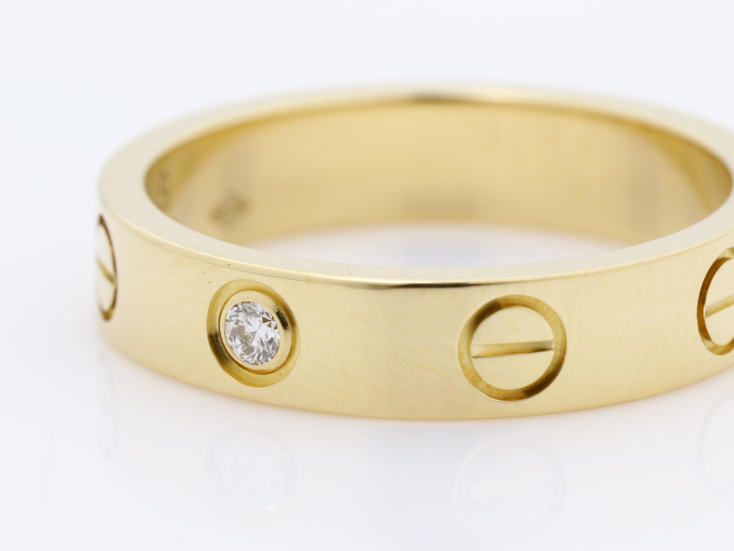 Au750YG Mini Love Diamond Ring, Size 49, 4.1g, Approx. 3.8mm Width — view 3