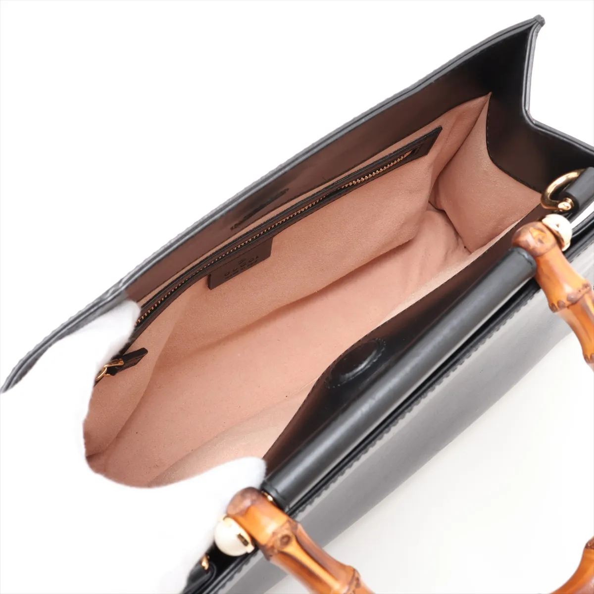 Bamboo Nymphaea Leather 2-Way Handbag, Black, 459076 — view 10