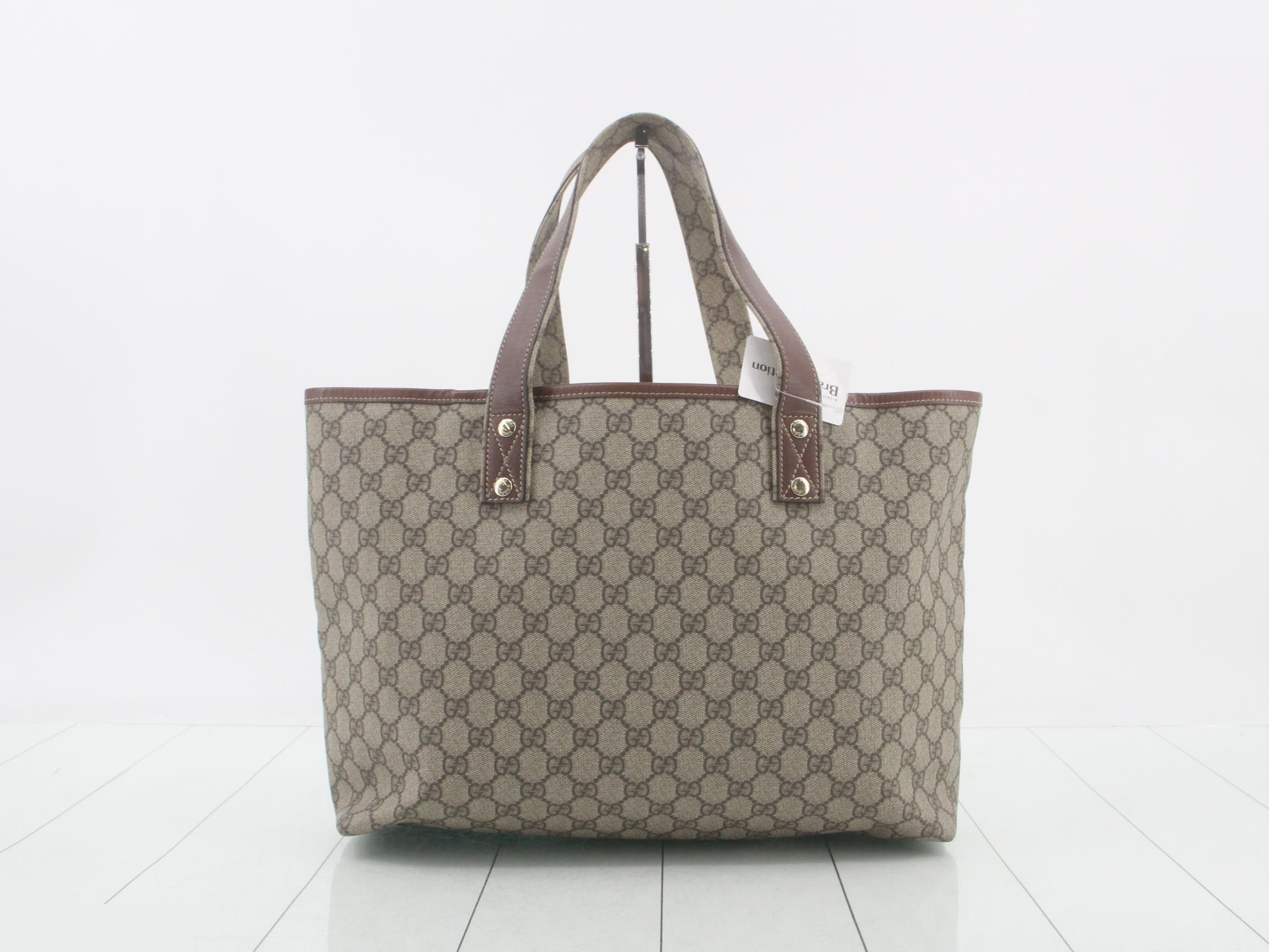 PVC/Leather GG Supreme Tote Bag, Beige/Brown, Gold Hardware — view 2