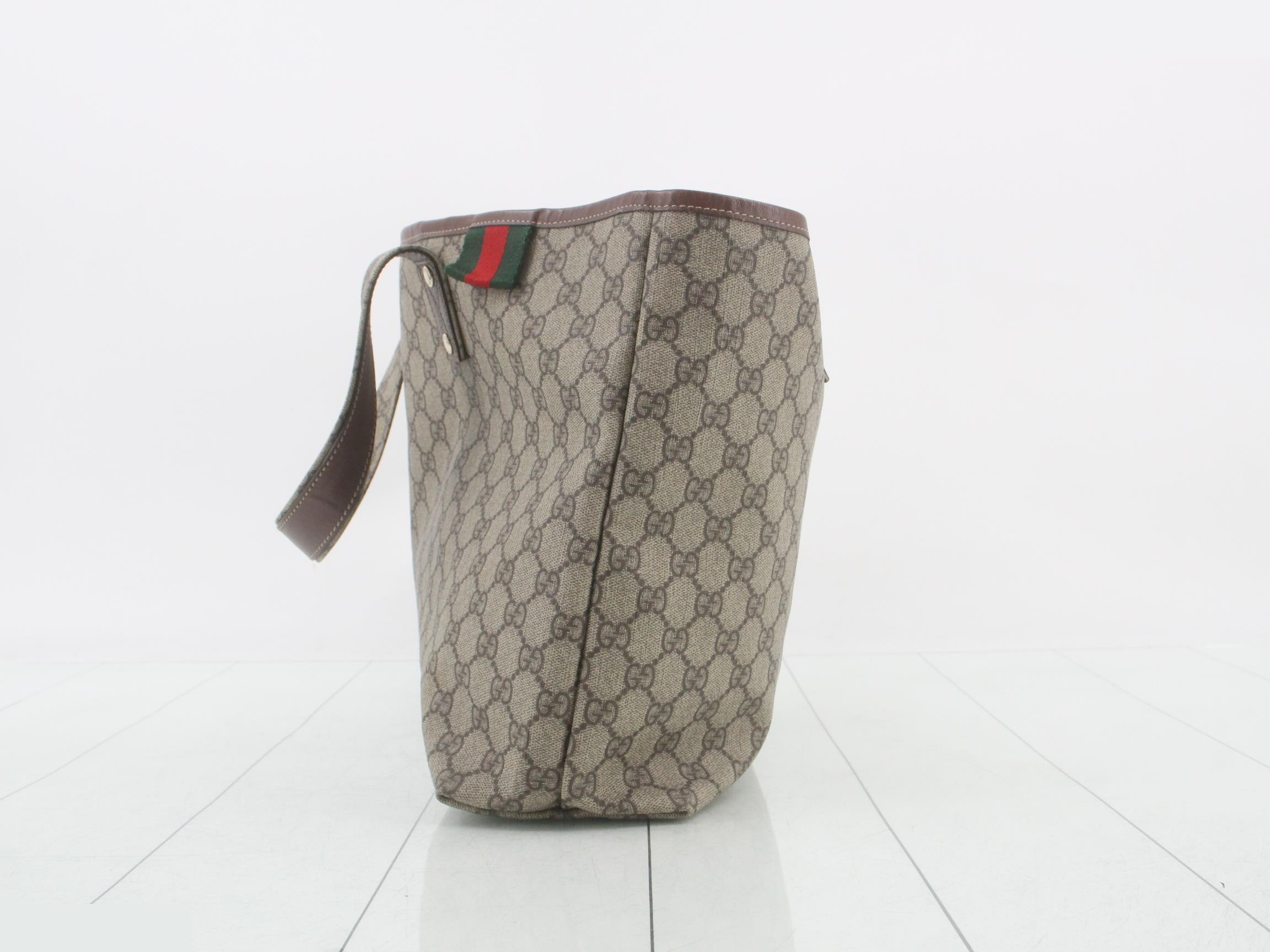 PVC/Leather GG Supreme Tote Bag, Beige/Brown, Gold Hardware — view 3