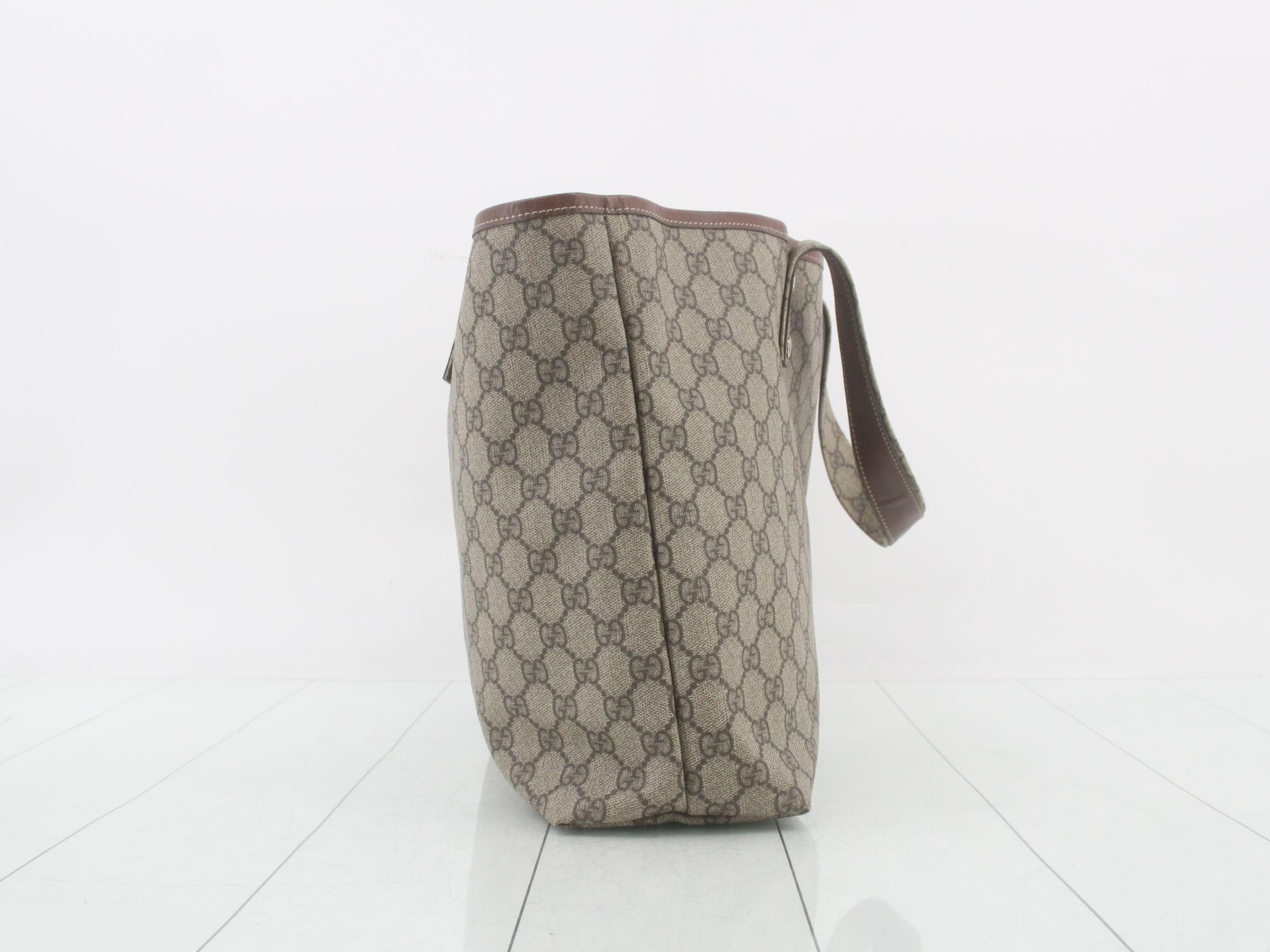 PVC/Leather GG Supreme Tote Bag, Beige/Brown, Gold Hardware — view 4