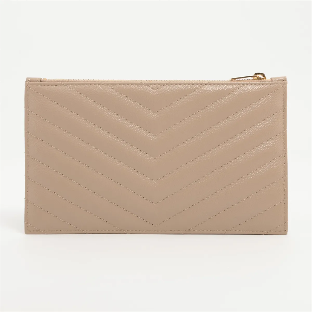 V-stitch YSL logo leather pouch, beige, 636312 — view 2