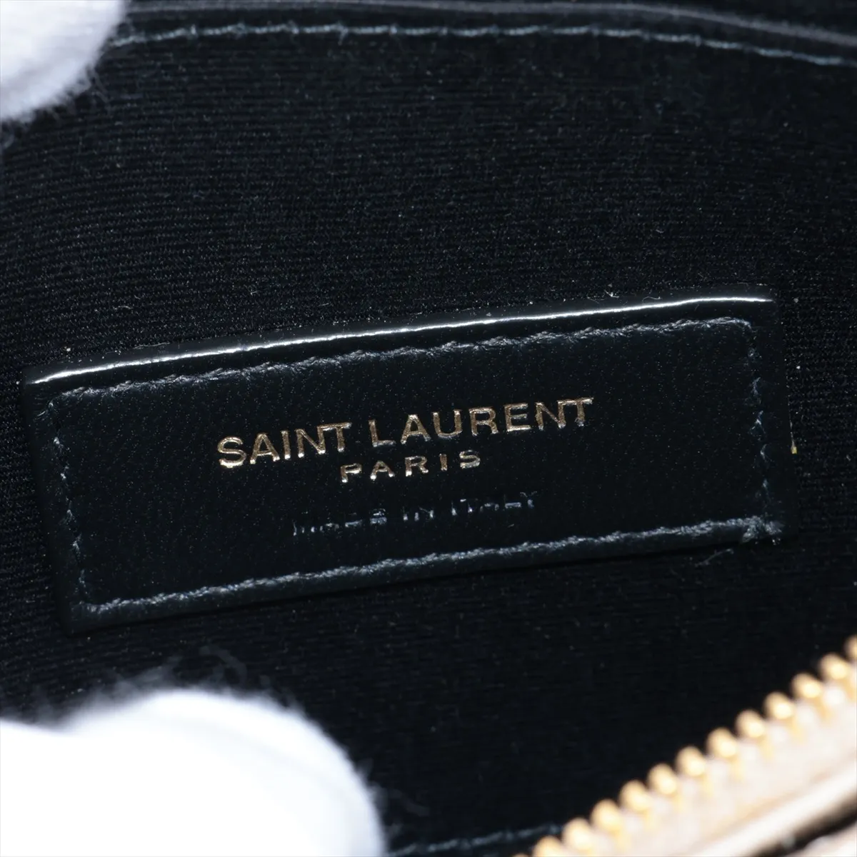V-stitch YSL logo leather pouch, beige, 636312 — view 5