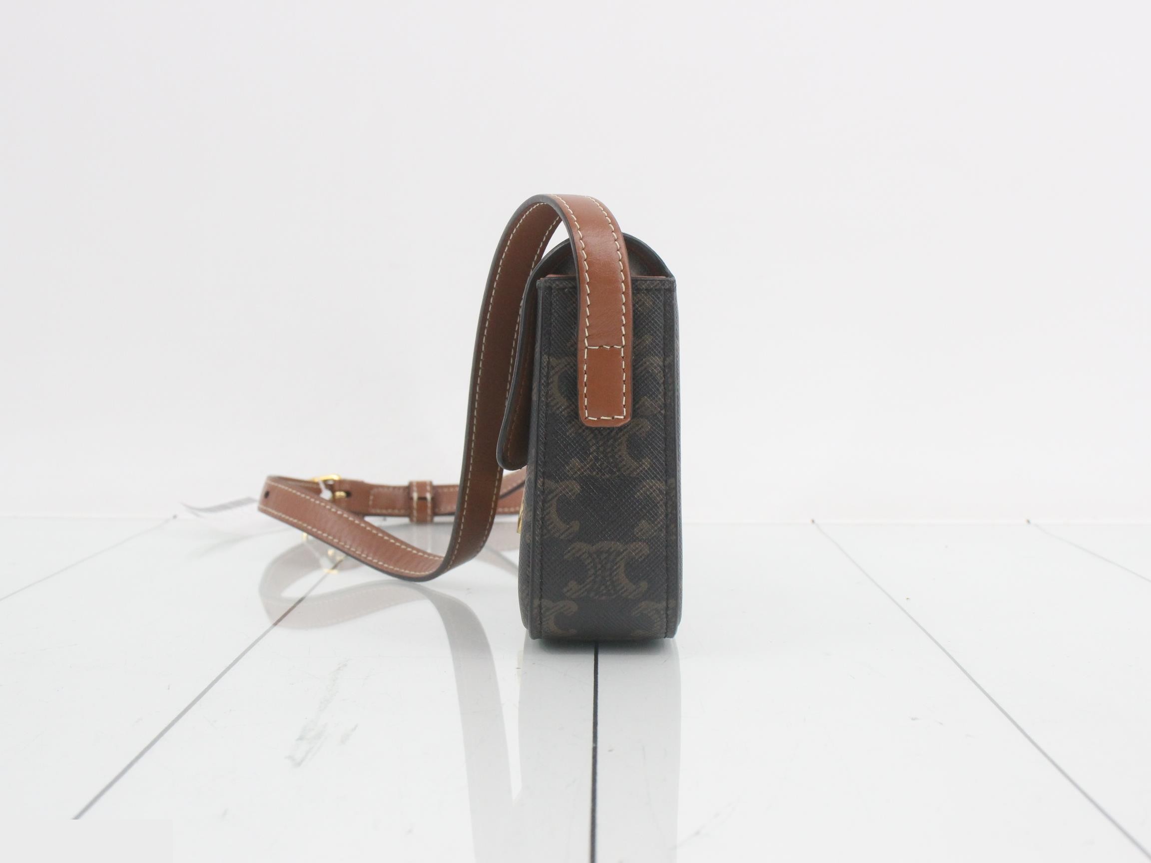 Triomphe Claude Shoulder Bag, Brown — view 3