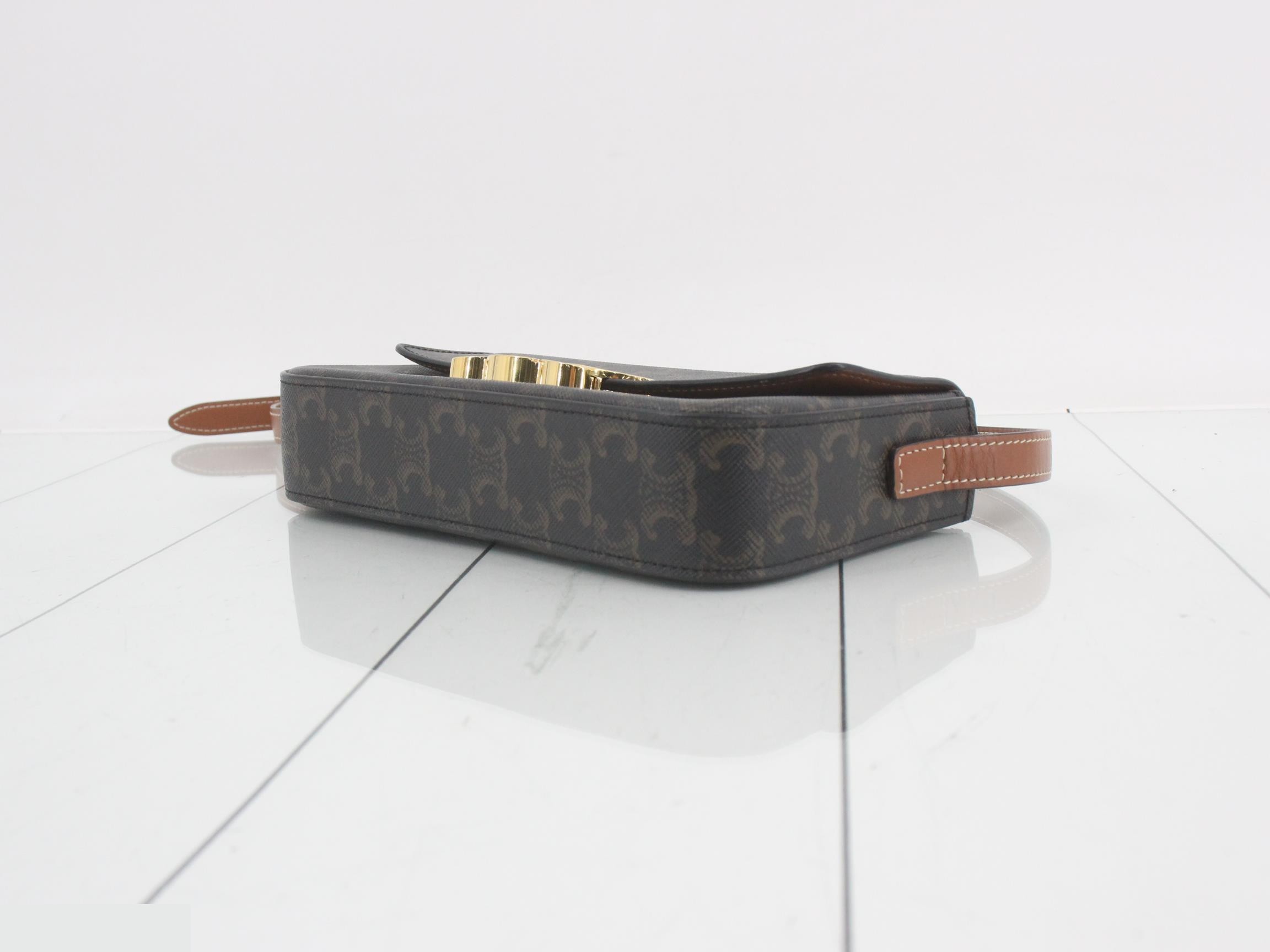Triomphe Claude Shoulder Bag, Brown — view 6