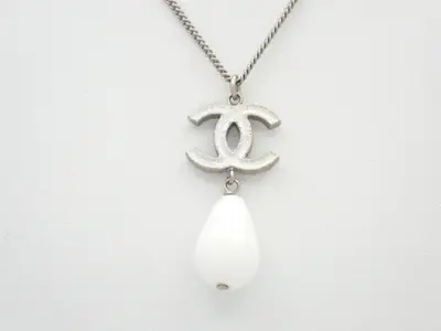 necklace B10A, Coco Mark, white glitter, silver, stone