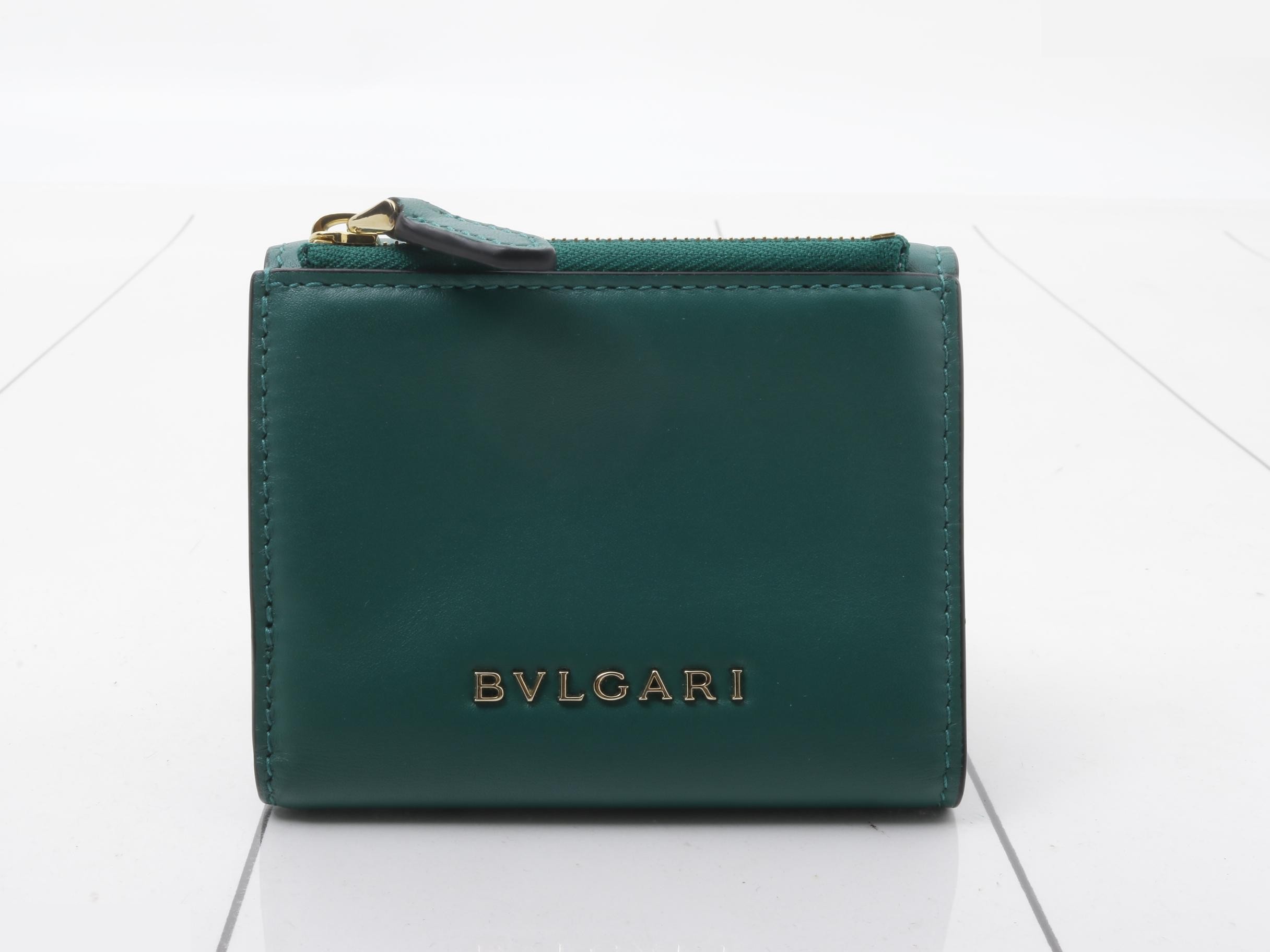 Serpenti Tri-fold Wallet, Green Leather — view 2