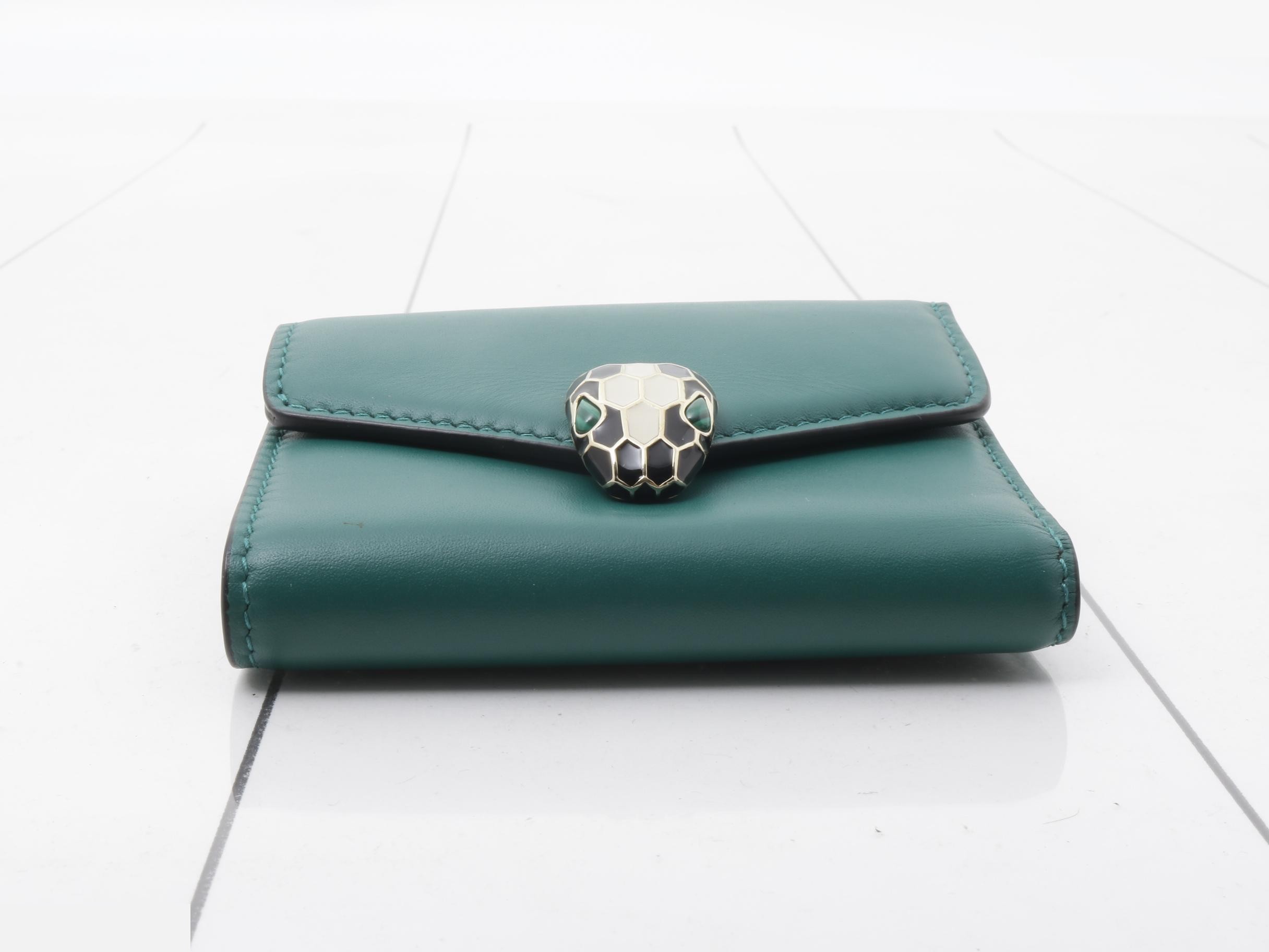 Serpenti Tri-fold Wallet, Green Leather — view 3