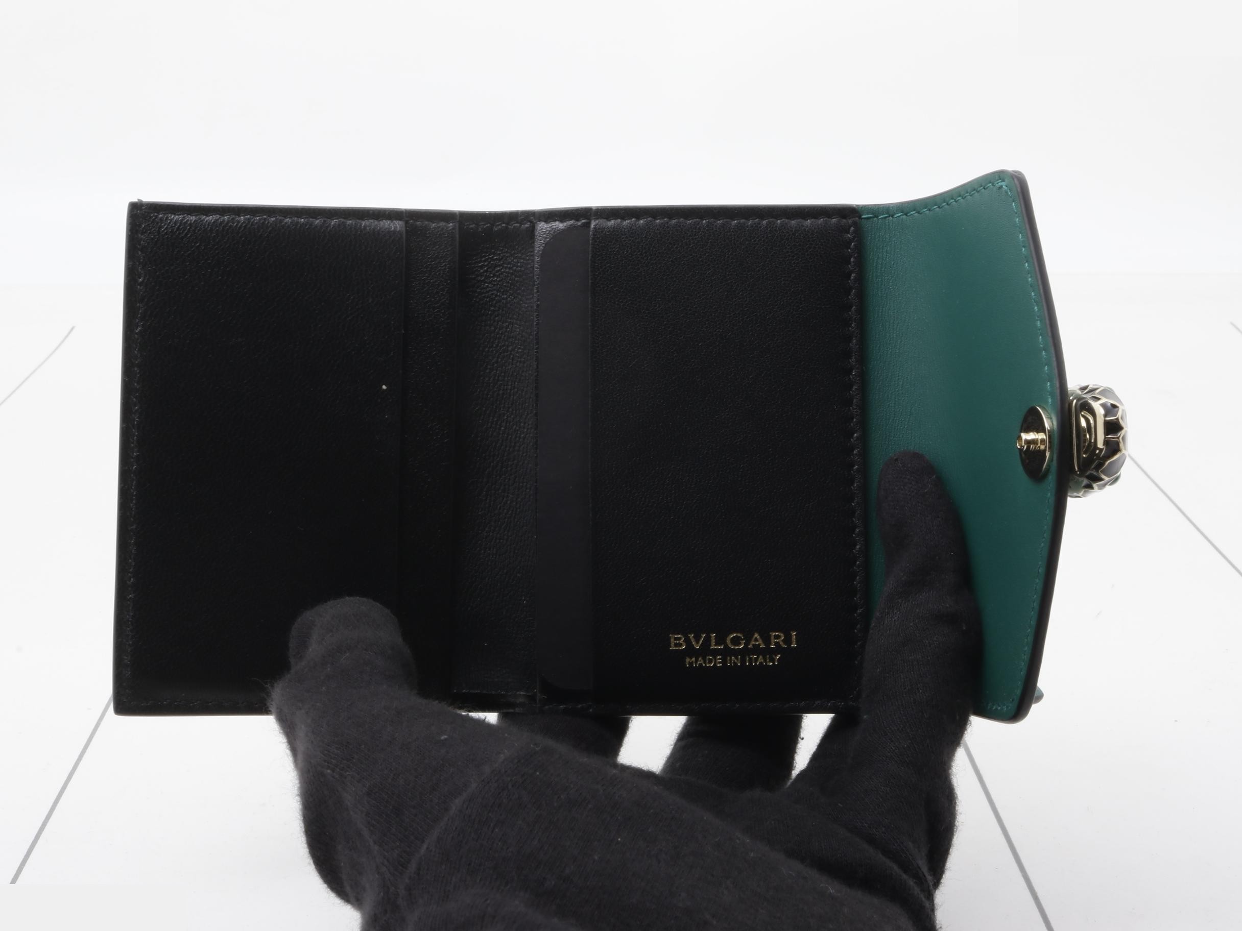 Serpenti Tri-fold Wallet, Green Leather — view 4