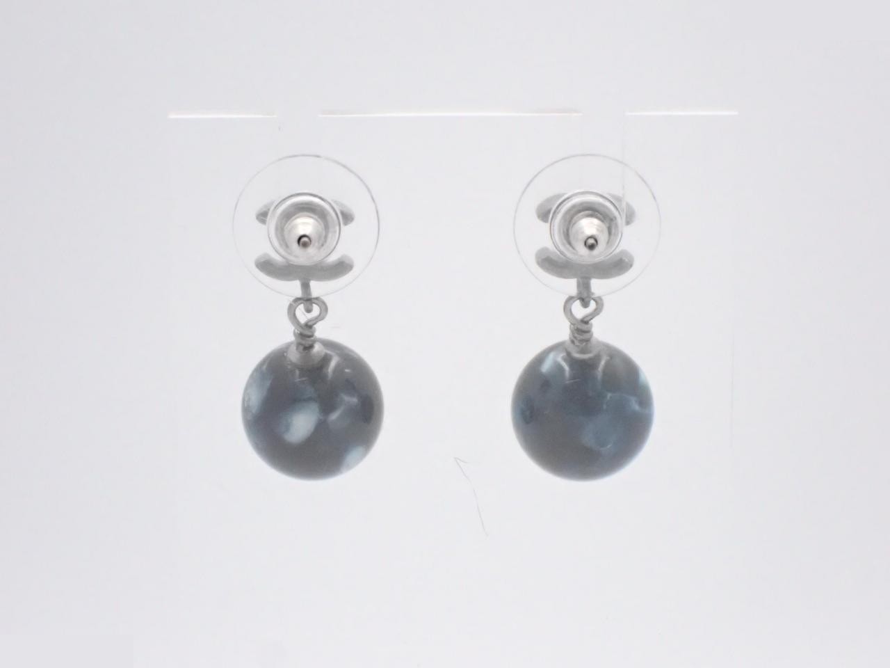 earrings, size 10A, Coco Mark, marble pearl, blue, 2.5cm in height. — view 2