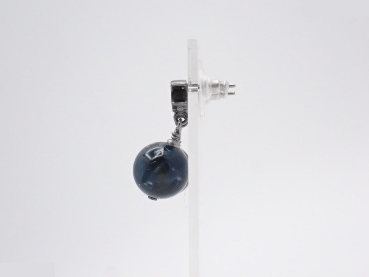 earrings, size 10A, Coco Mark, marble pearl, blue, 2.5cm in height. — view 3