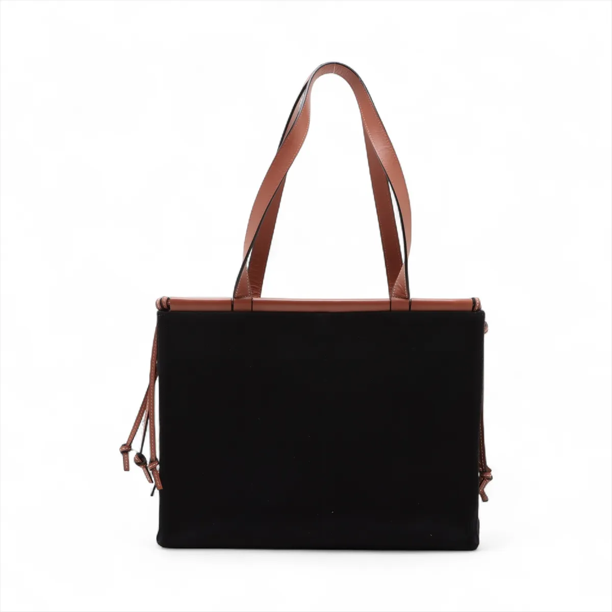 Cushion Canvas x Leather Tote Bag, Black x Brown — view 2