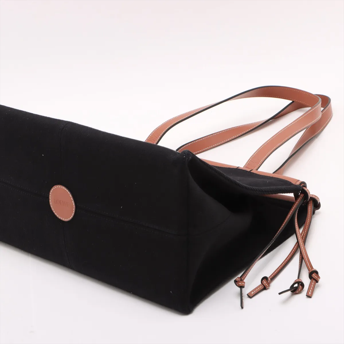 Cushion Canvas x Leather Tote Bag, Black x Brown — view 3