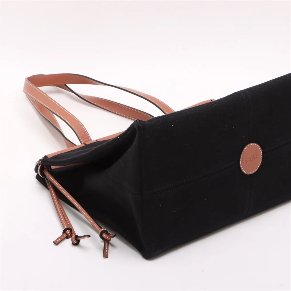 Cushion Canvas x Leather Tote Bag, Black x Brown — view 4