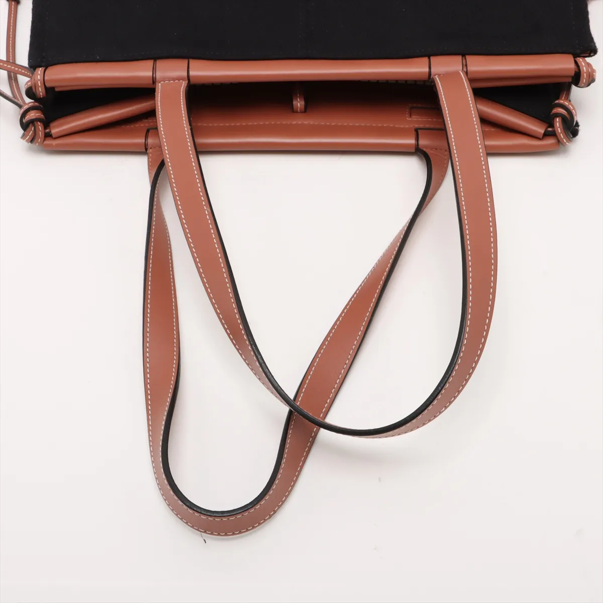 Cushion Canvas x Leather Tote Bag, Black x Brown — view 5