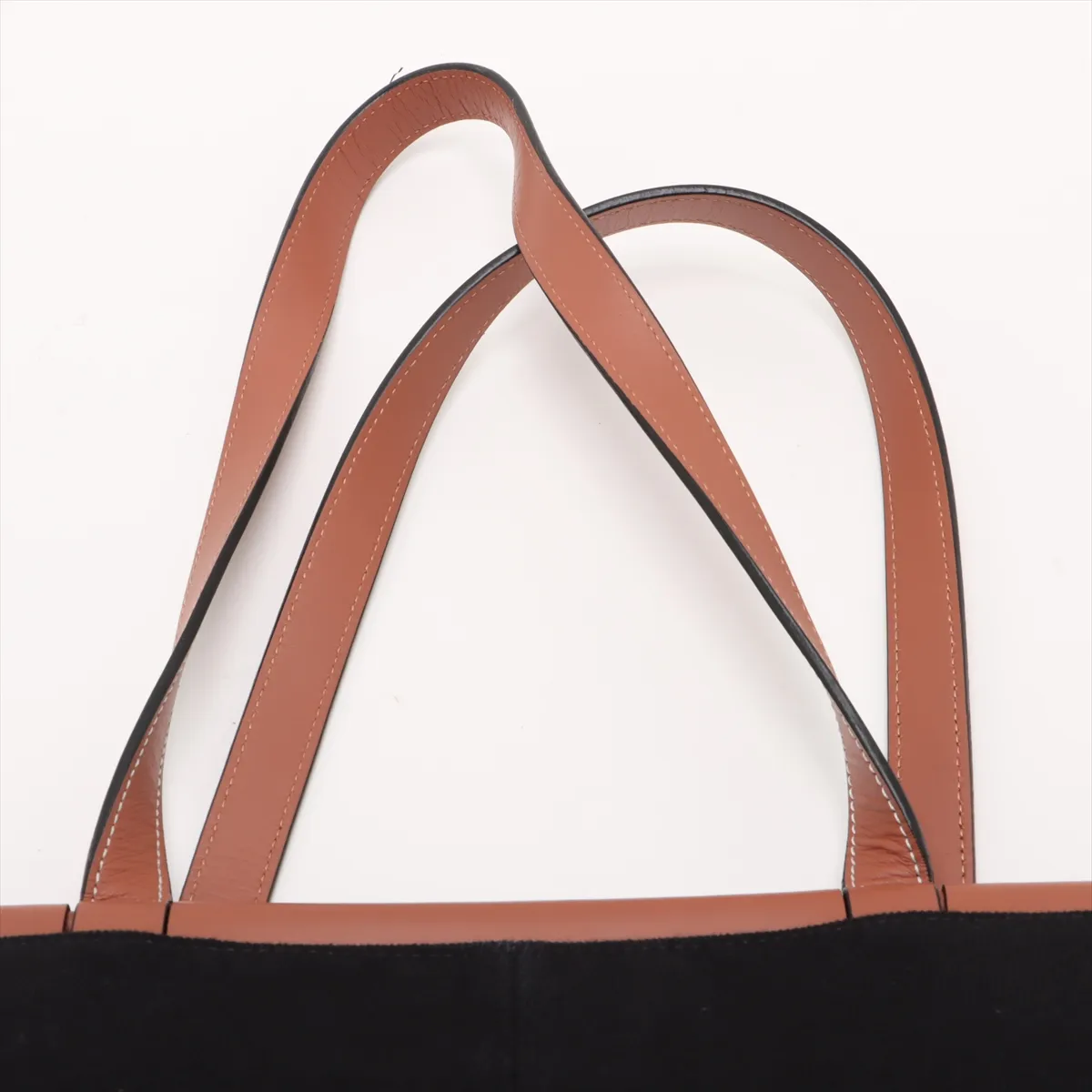 Cushion Canvas x Leather Tote Bag, Black x Brown — view 6