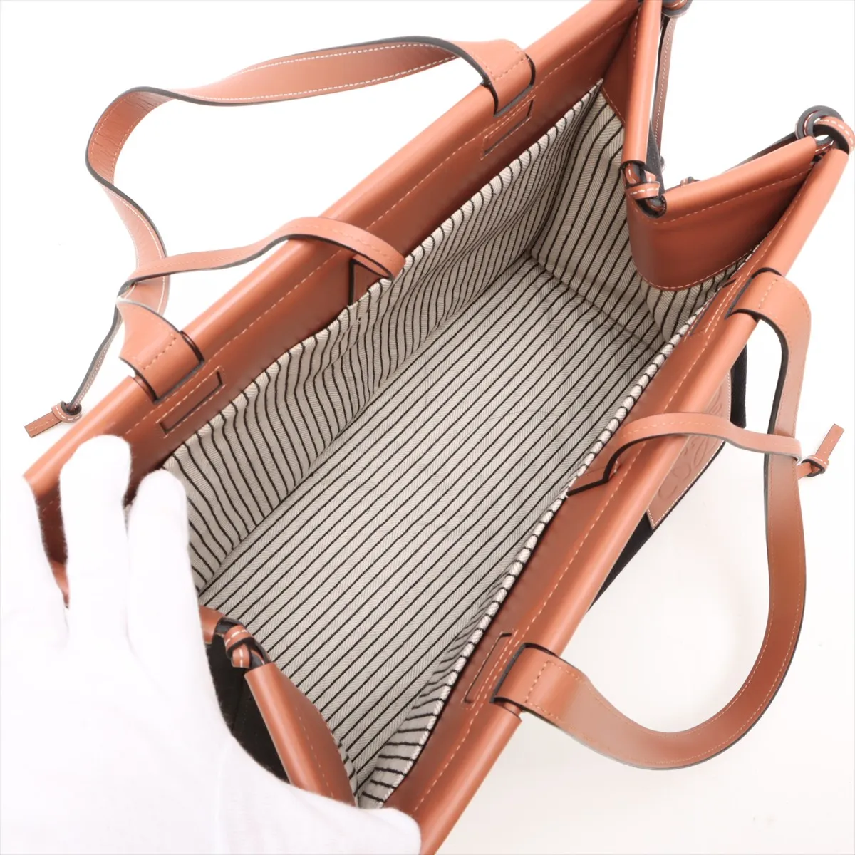 Cushion Canvas x Leather Tote Bag, Black x Brown — view 7