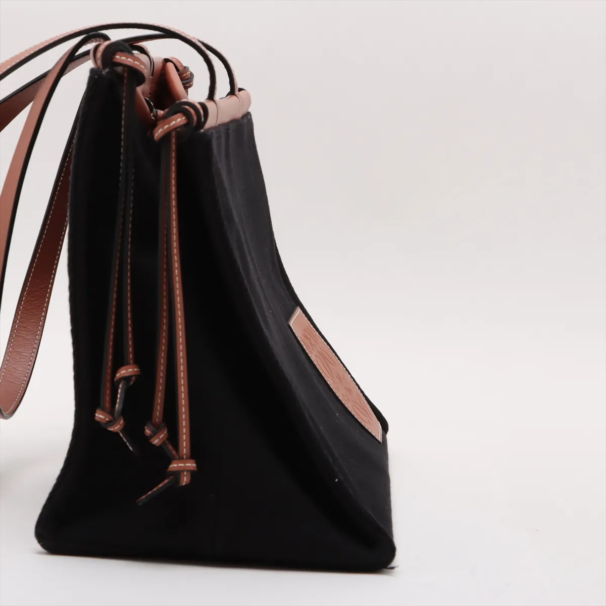 Cushion Canvas x Leather Tote Bag, Black x Brown — view 10