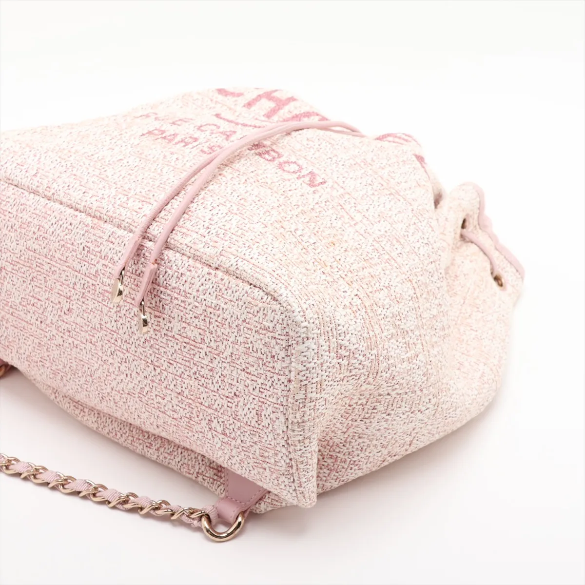 Deauville Tweed Chain Backpack, Pink with Gold Hardware, Item No. 27318418 (Serial No. 27) — view 3