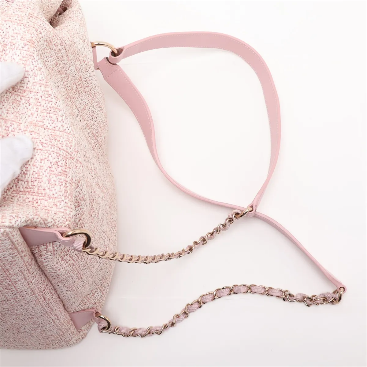 Deauville Tweed Chain Backpack, Pink with Gold Hardware, Item No. 27318418 (Serial No. 27) — view 6