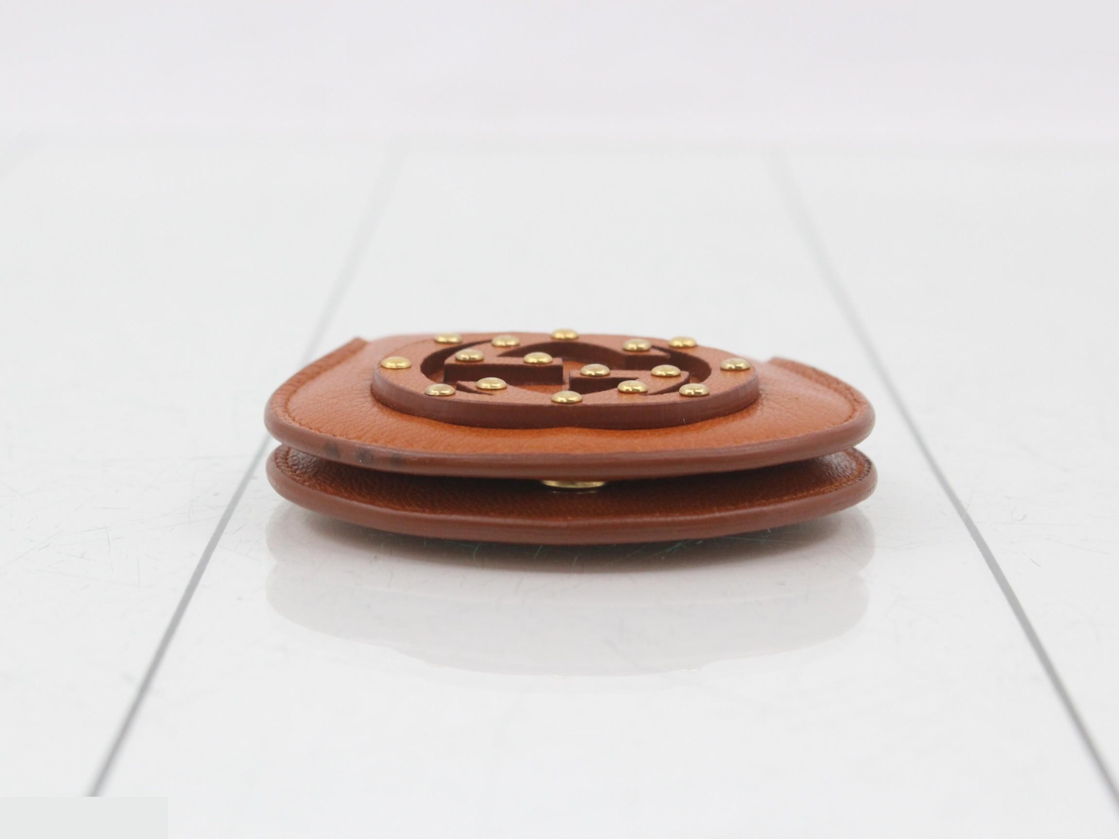 Interlocking Coin Case, Leather, Camel, Studs — view 3