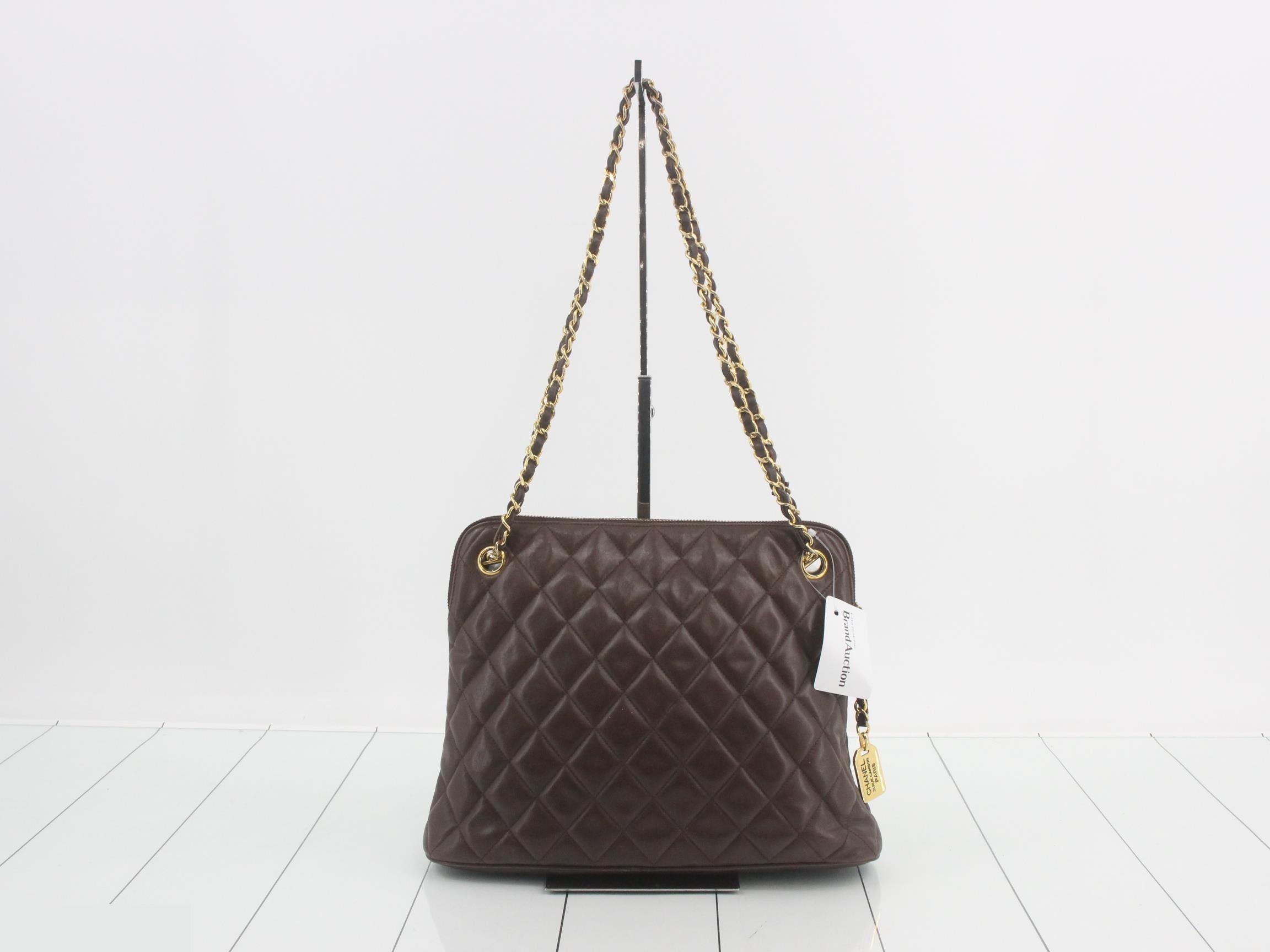 Matelassé Chain Tote, Brown, Unit 1 — view 2
