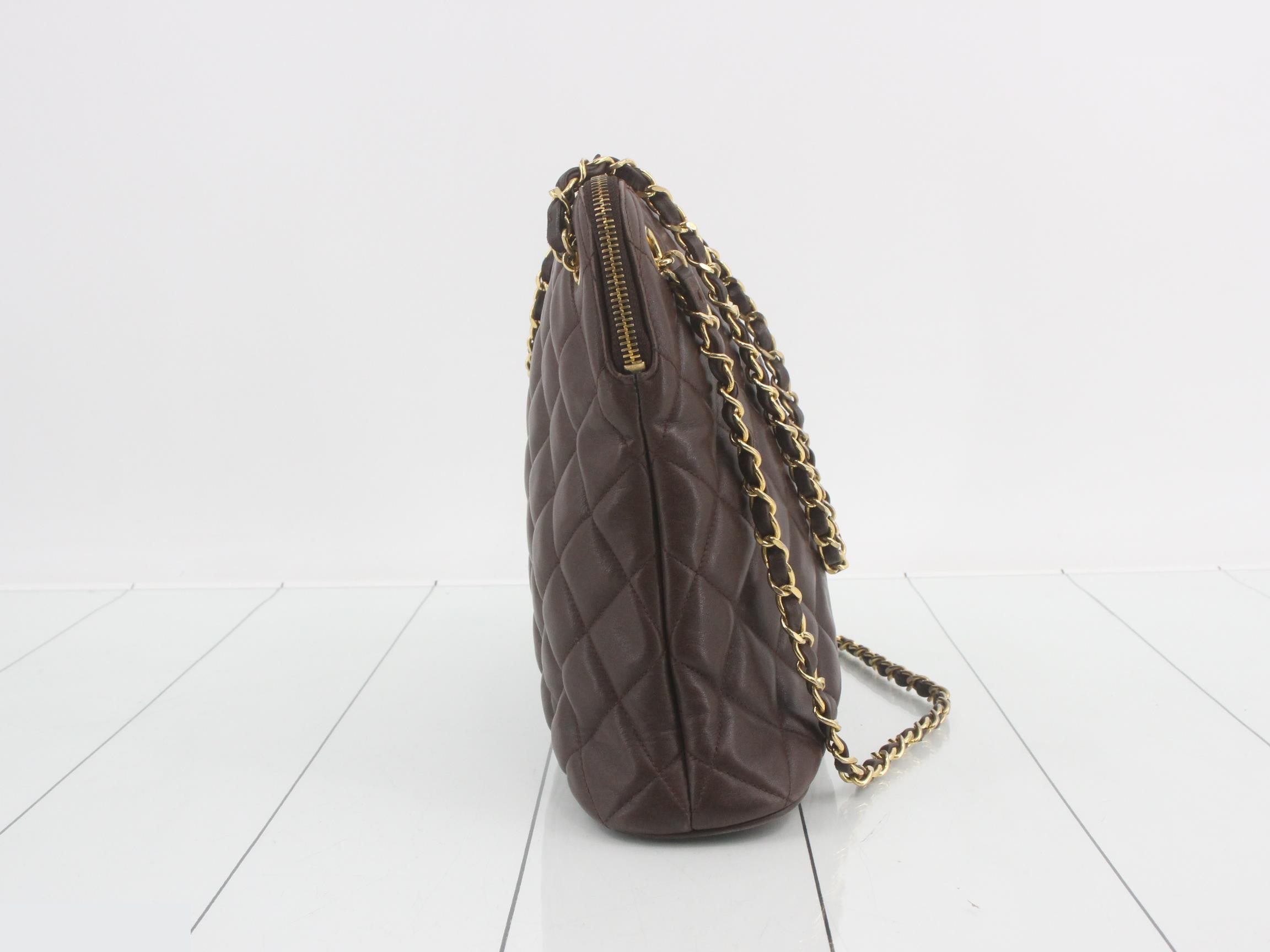 Matelassé Chain Tote, Brown, Unit 1 — view 3