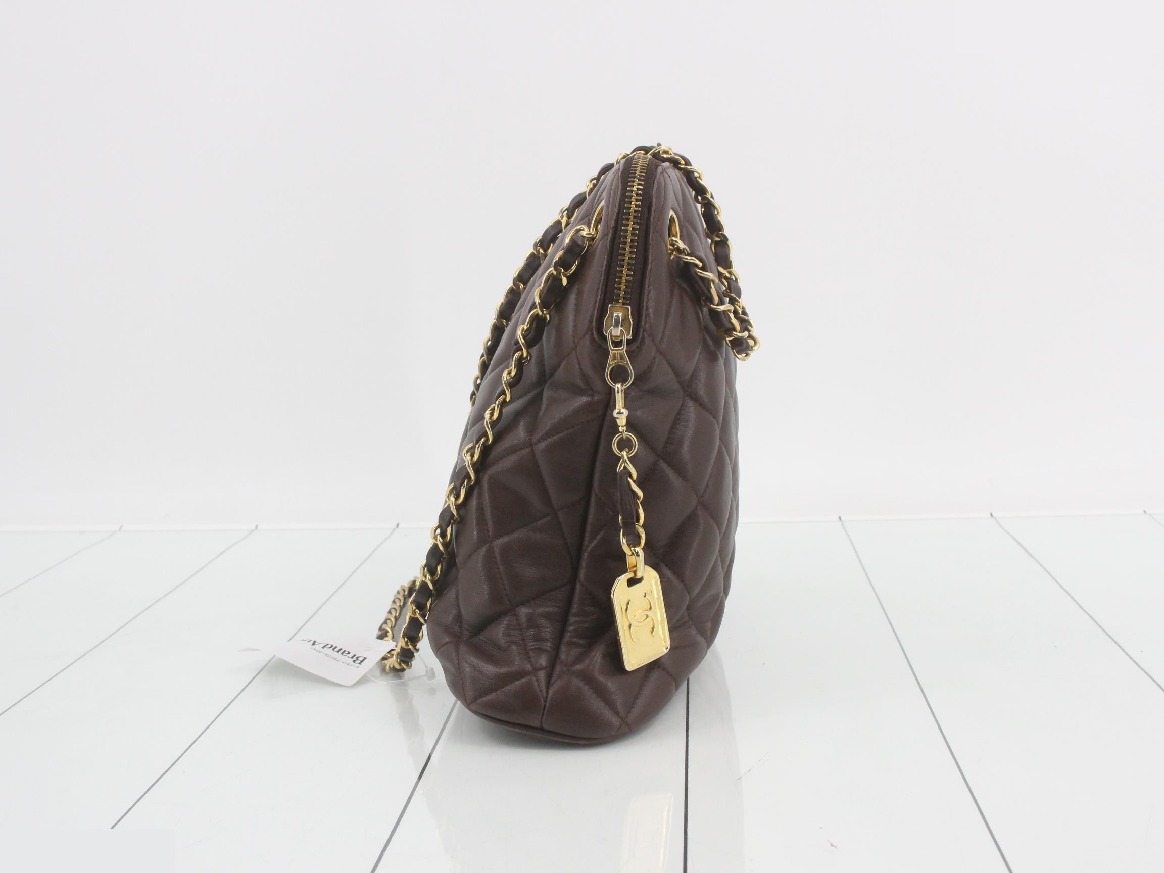 Matelassé Chain Tote, Brown, Unit 1 — view 4